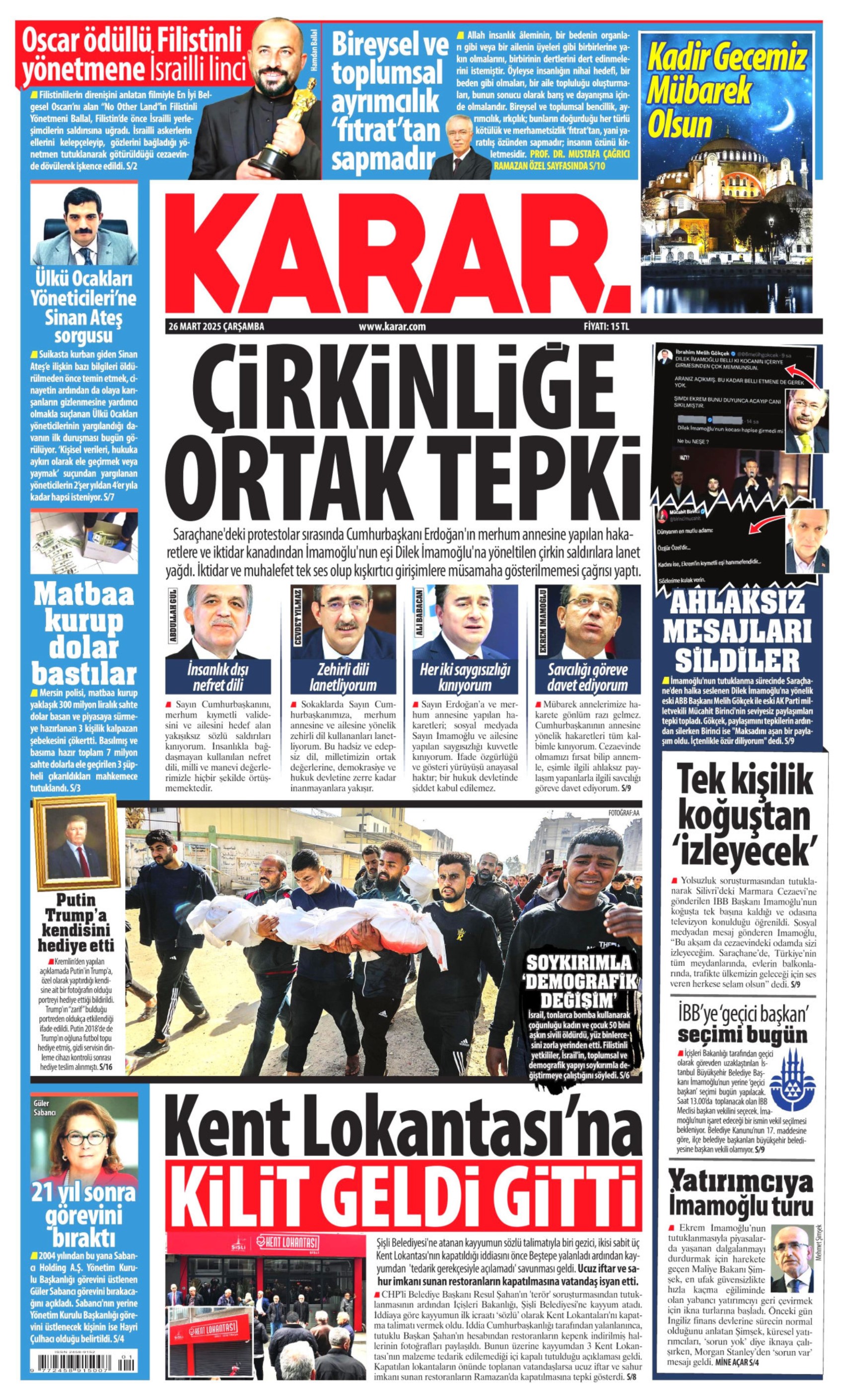 26 Mart 2025 gazete manşetleri: Yandaş medyanın hedefinde Ekrem İmamoğlu ve İBB var