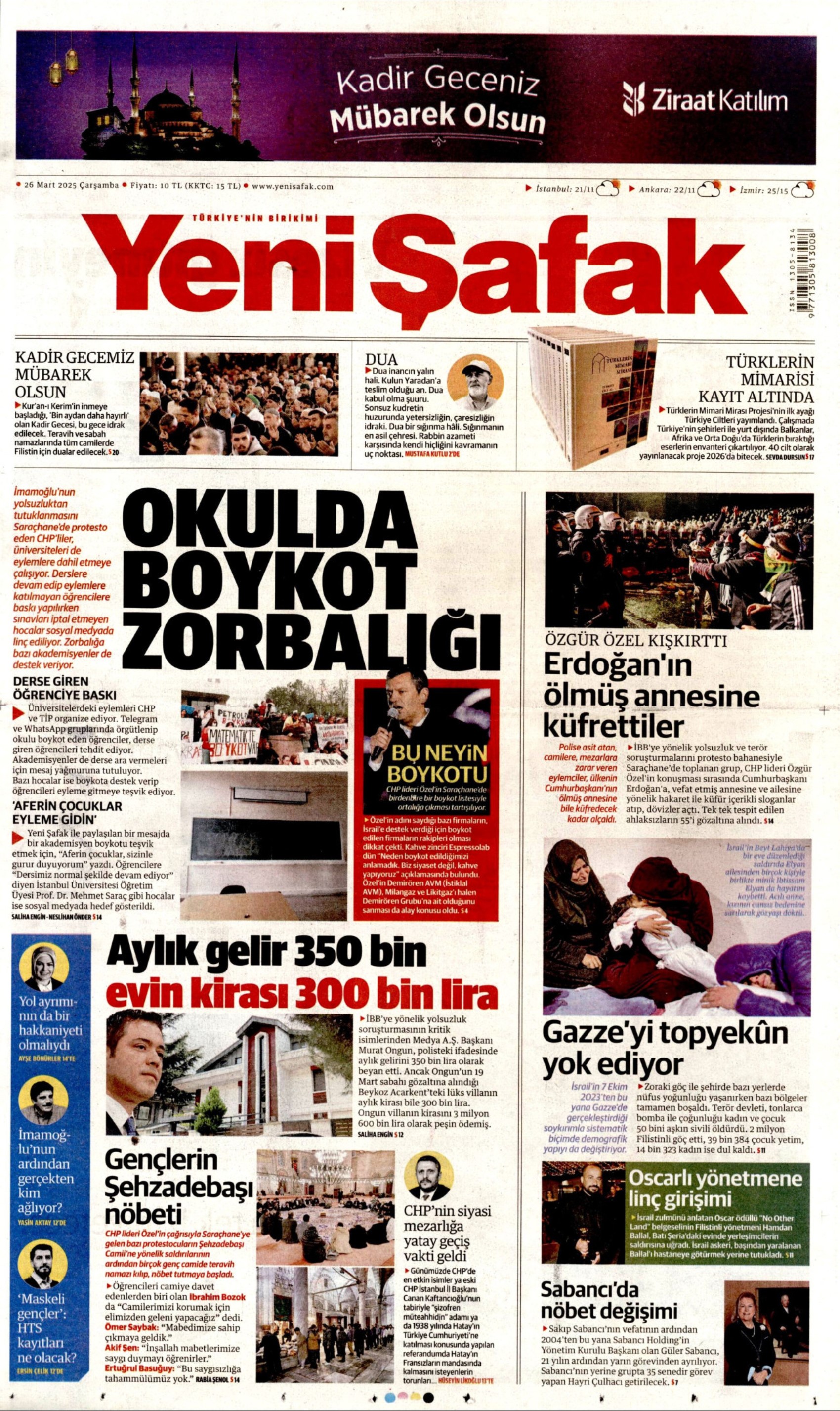 26 Mart 2025 gazete manşetleri: Yandaş medyanın hedefinde Ekrem İmamoğlu ve İBB var