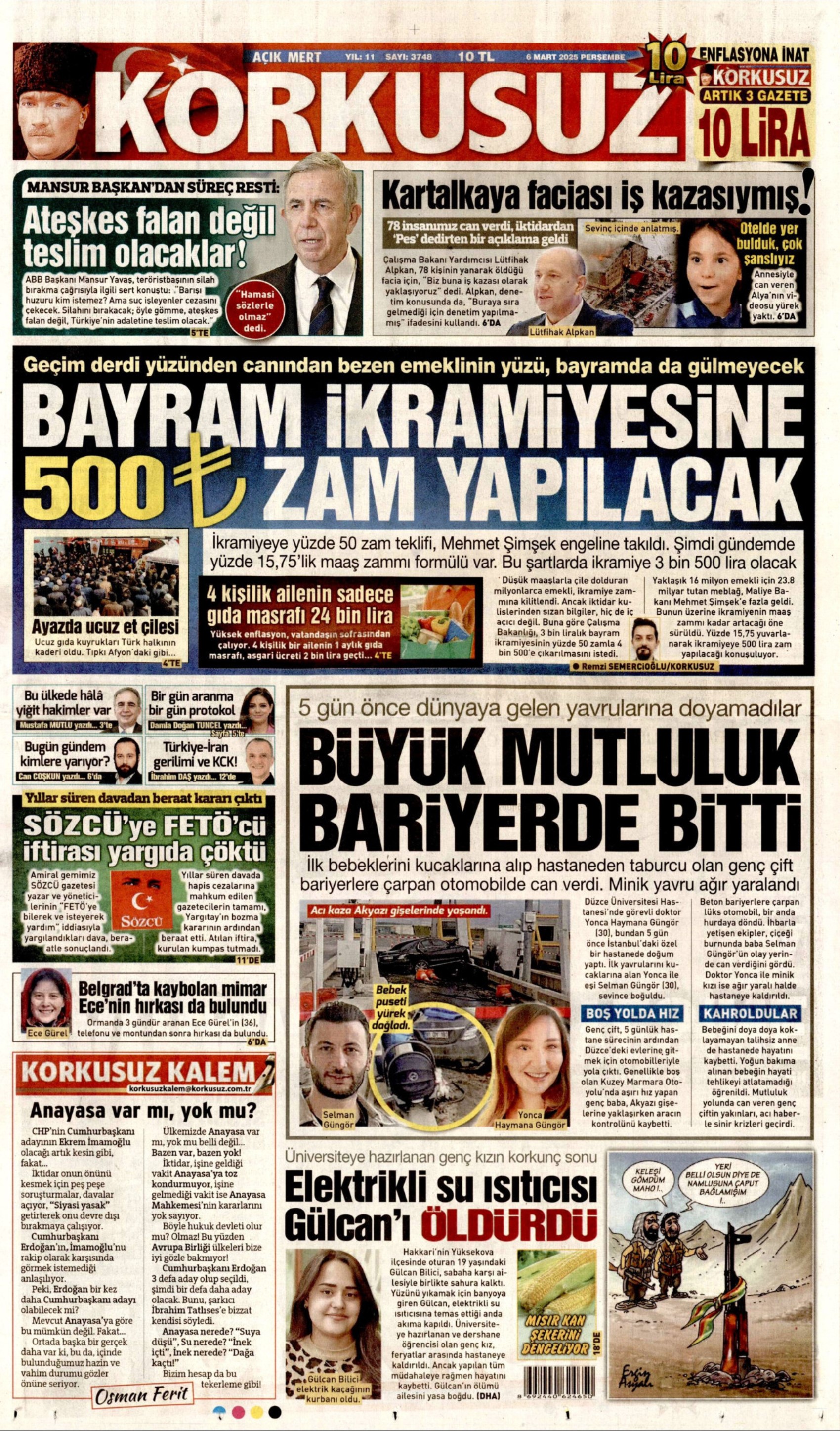 6 Mart 2025 gazete manşetleri: 'Bayram ikramiyesine 500 TL zam yapılacak'