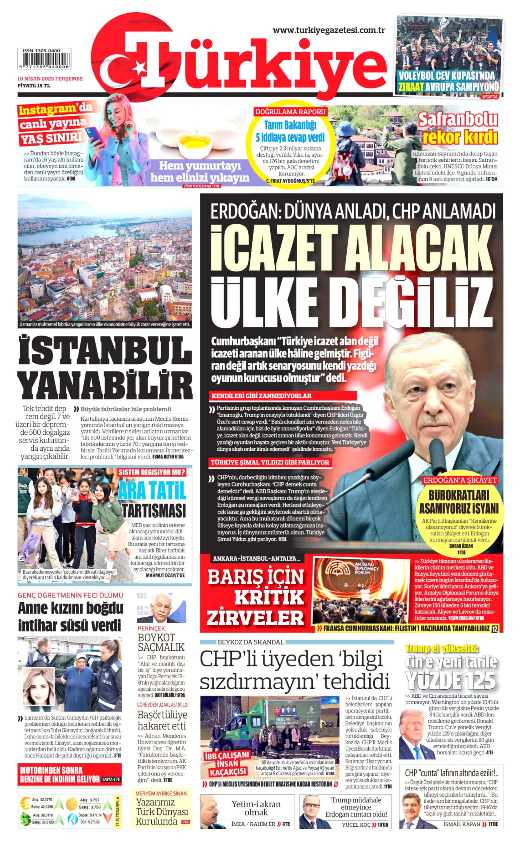 10 Nisan 2025 gazete manşetleri: Gazeteler, Erdoğan'ın CHP'yi hedef alan açıklamalarını nasıl gördü?