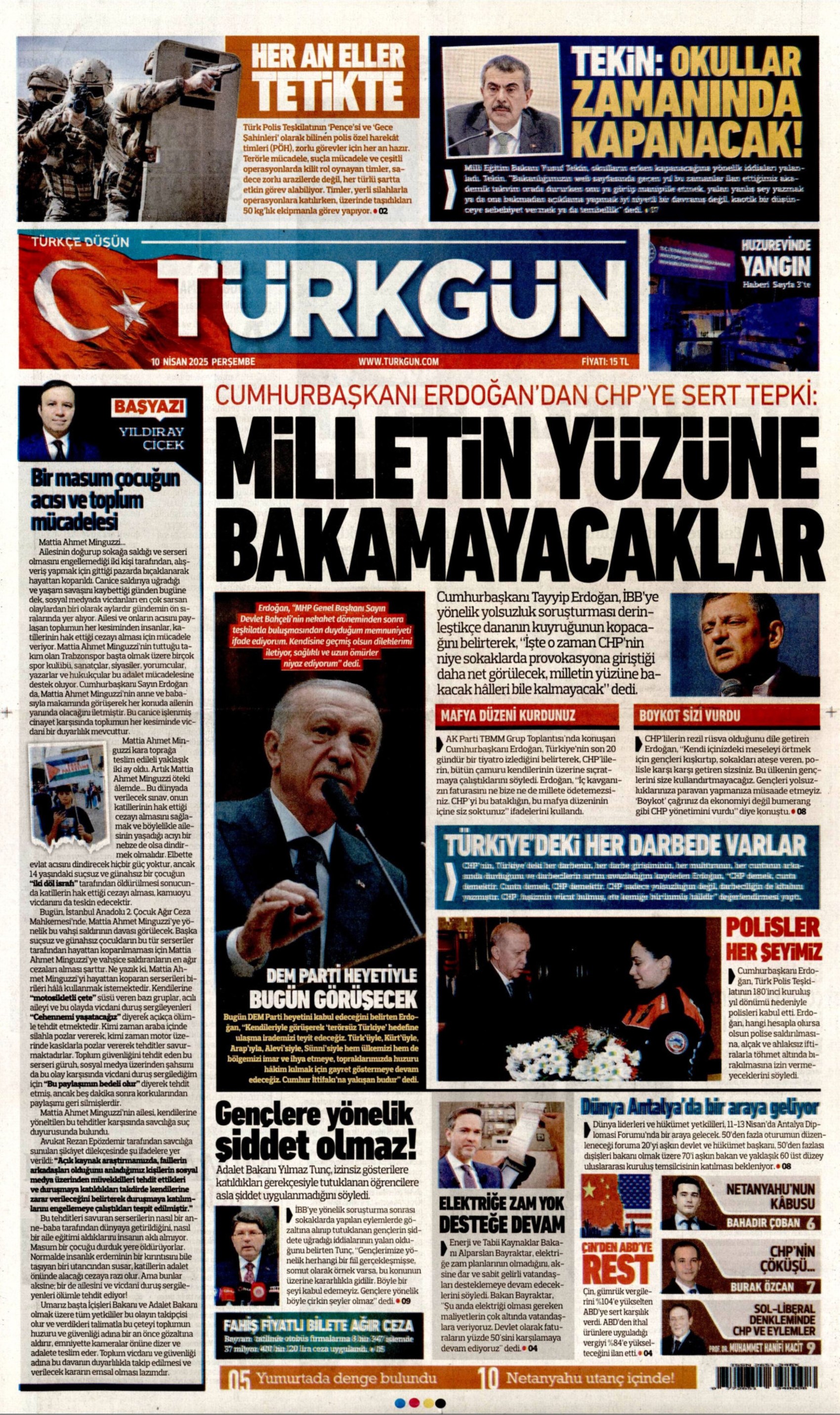10 Nisan 2025 gazete manşetleri: Gazeteler, Erdoğan'ın CHP'yi hedef alan açıklamalarını nasıl gördü?