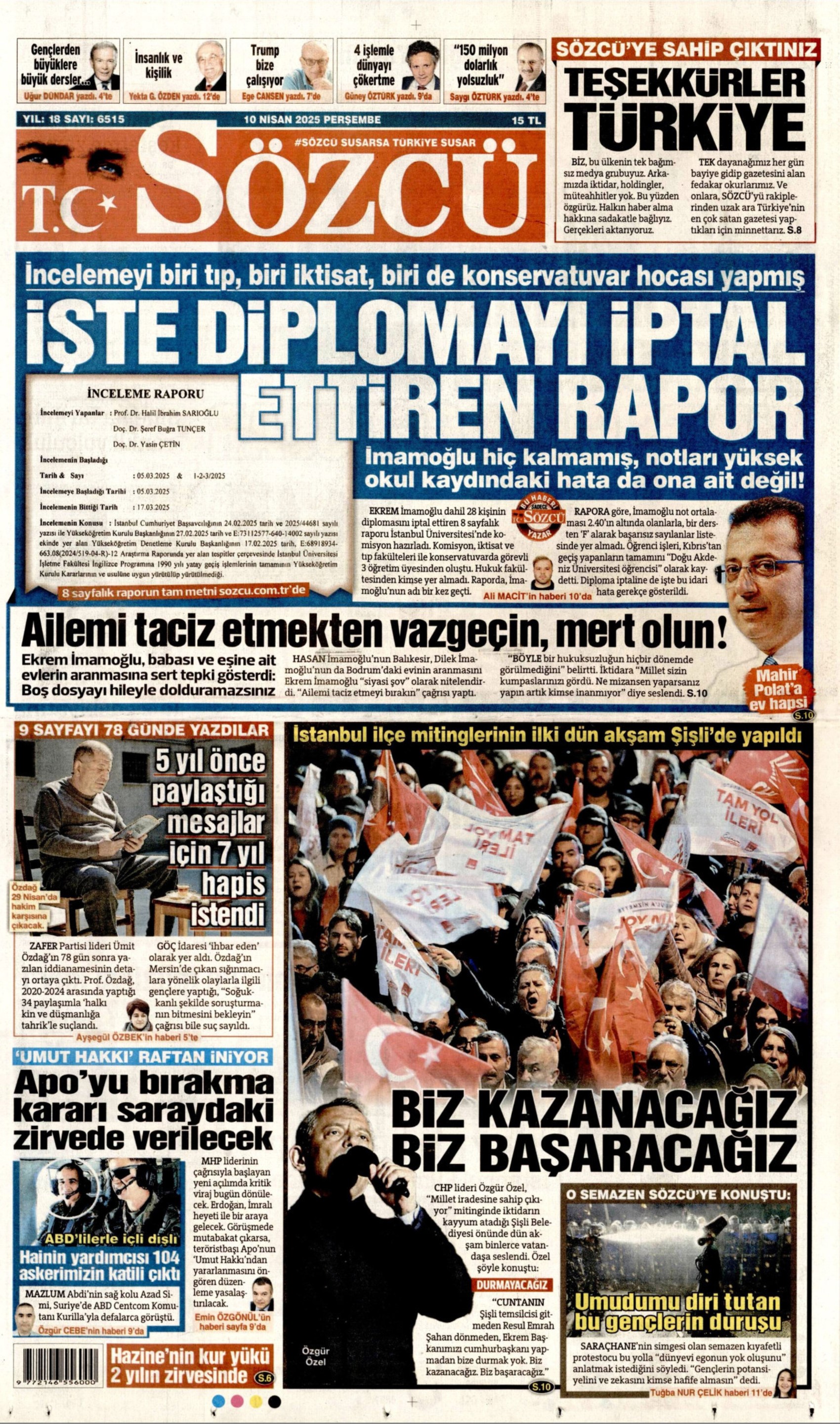 10 Nisan 2025 gazete manşetleri: Gazeteler, Erdoğan'ın CHP'yi hedef alan açıklamalarını nasıl gördü?