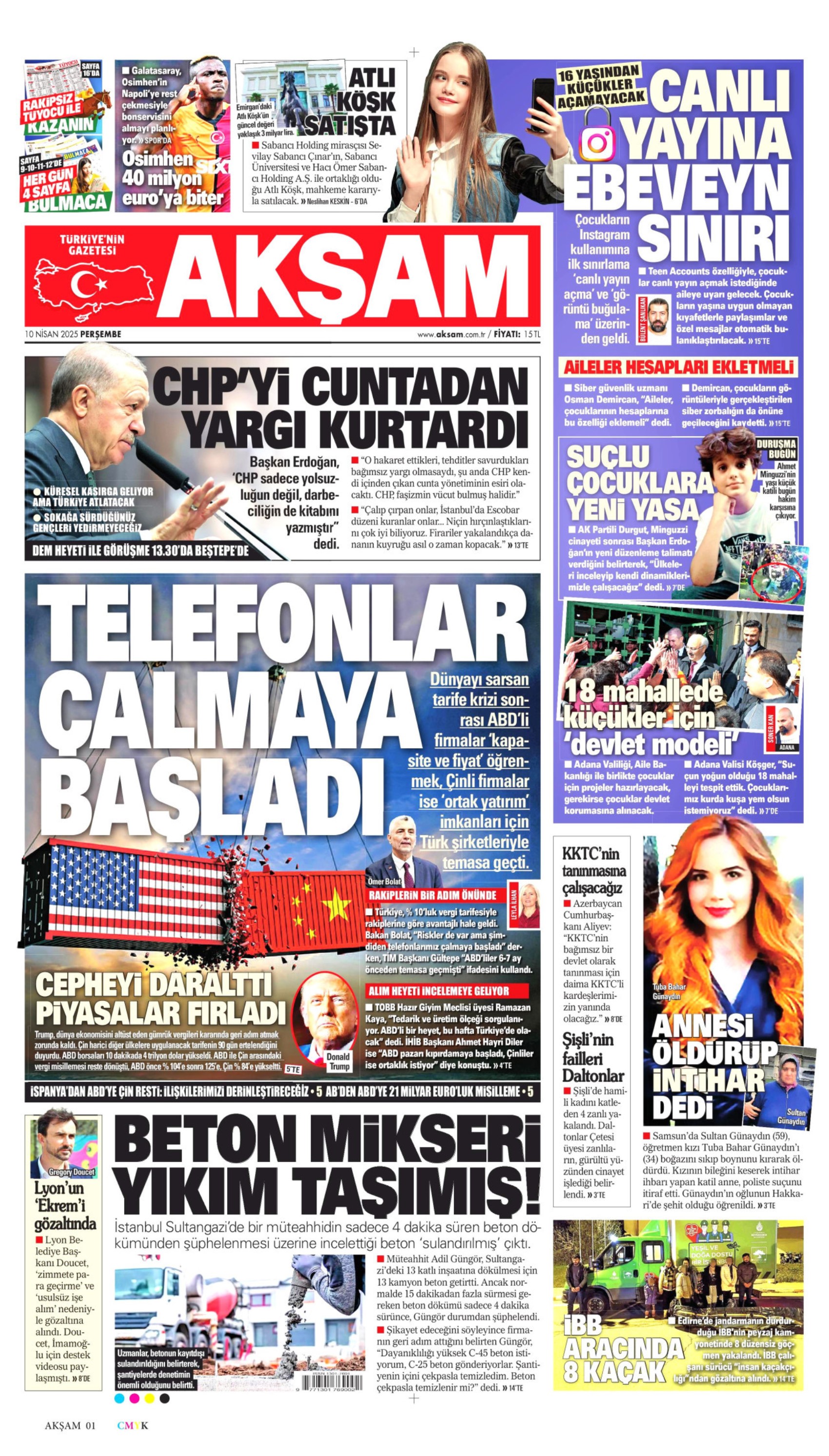 10 Nisan 2025 gazete manşetleri: Gazeteler, Erdoğan'ın CHP'yi hedef alan açıklamalarını nasıl gördü?