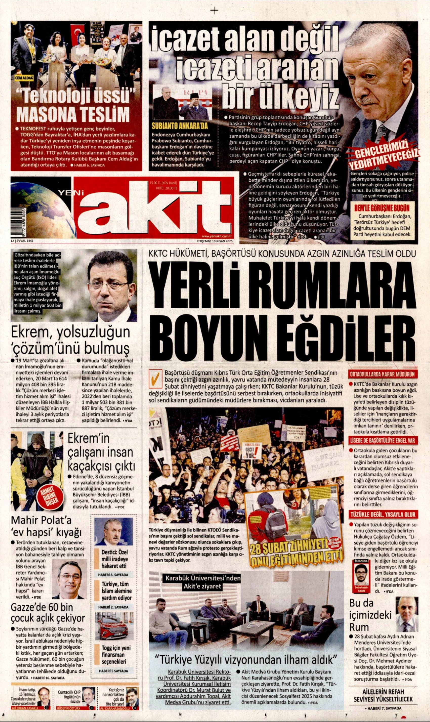 10 Nisan 2025 gazete manşetleri: Gazeteler, Erdoğan'ın CHP'yi hedef alan açıklamalarını nasıl gördü?