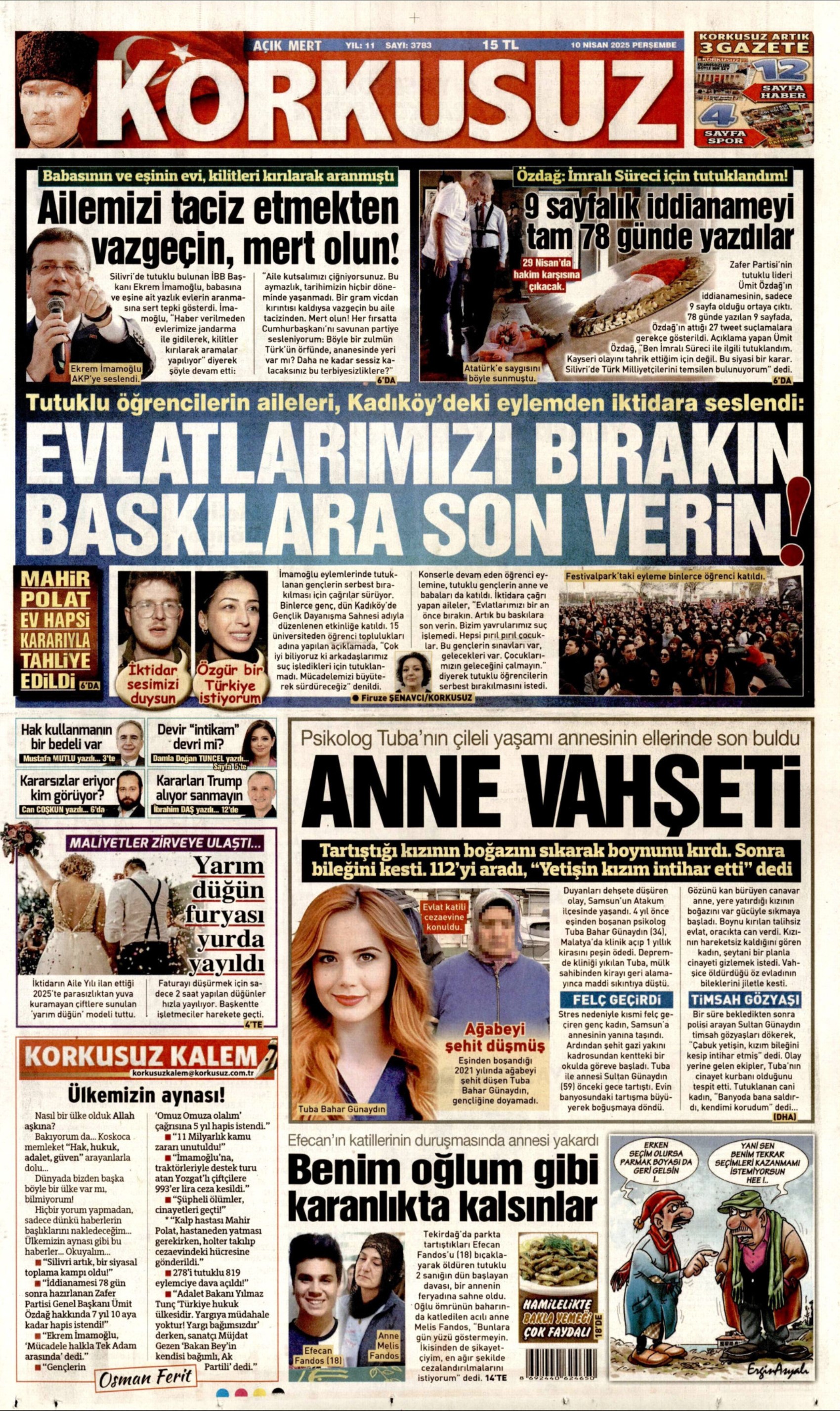 10 Nisan 2025 gazete manşetleri: Gazeteler, Erdoğan'ın CHP'yi hedef alan açıklamalarını nasıl gördü?