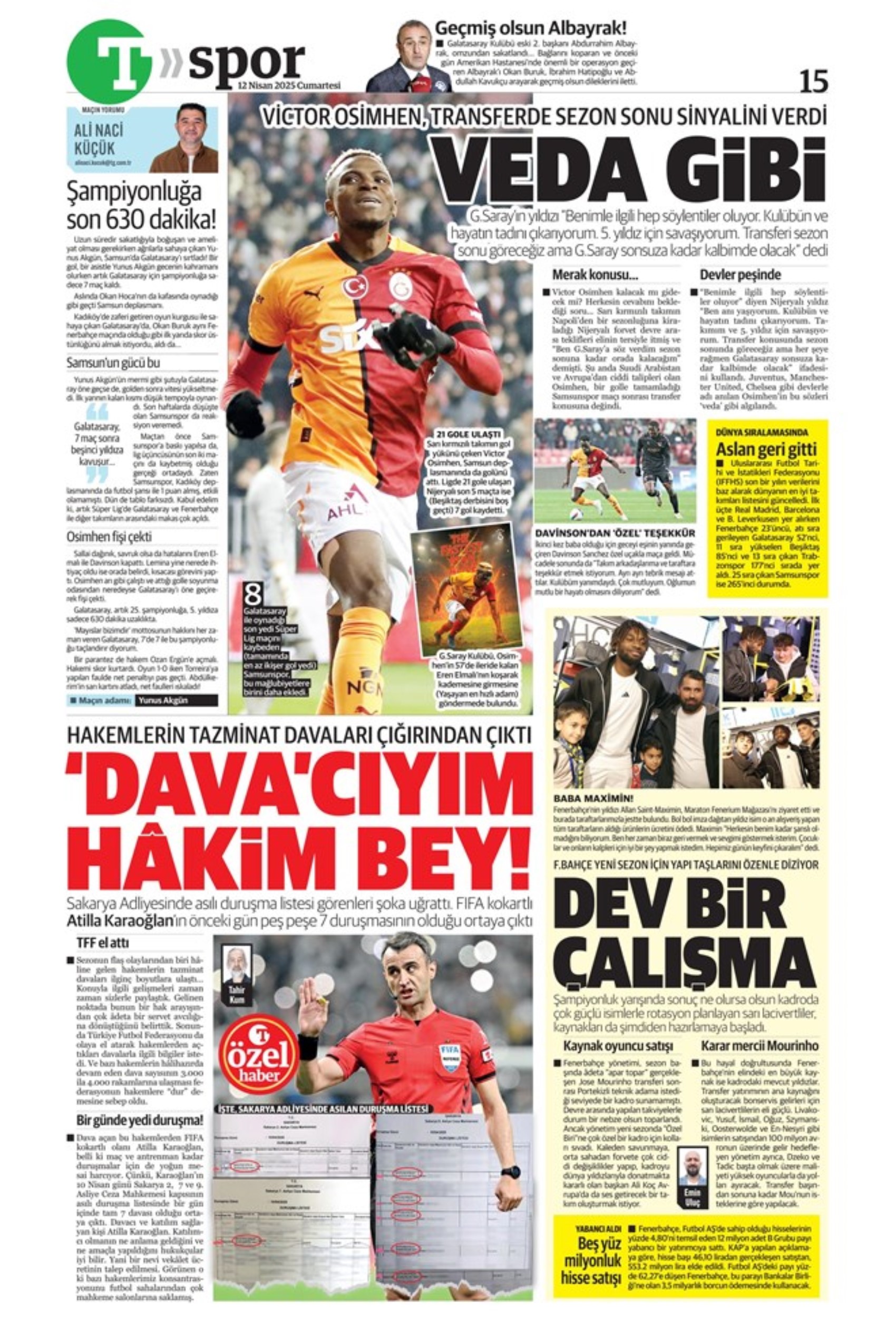 Sporda günün manşetleri... Osimhen sinyali verdi: 'Veda gibi...'