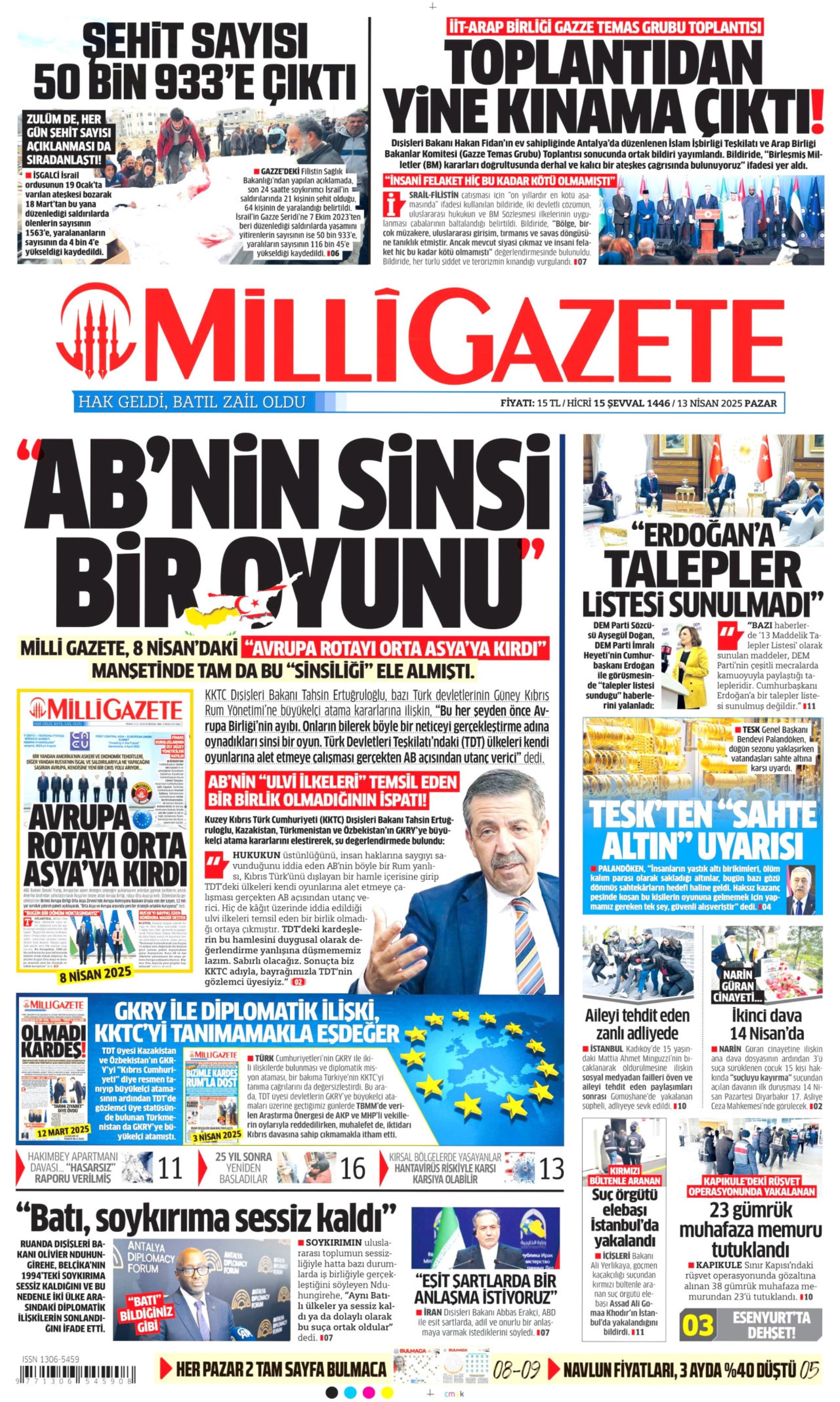 13 Nisan 2025 gazete manşetleri