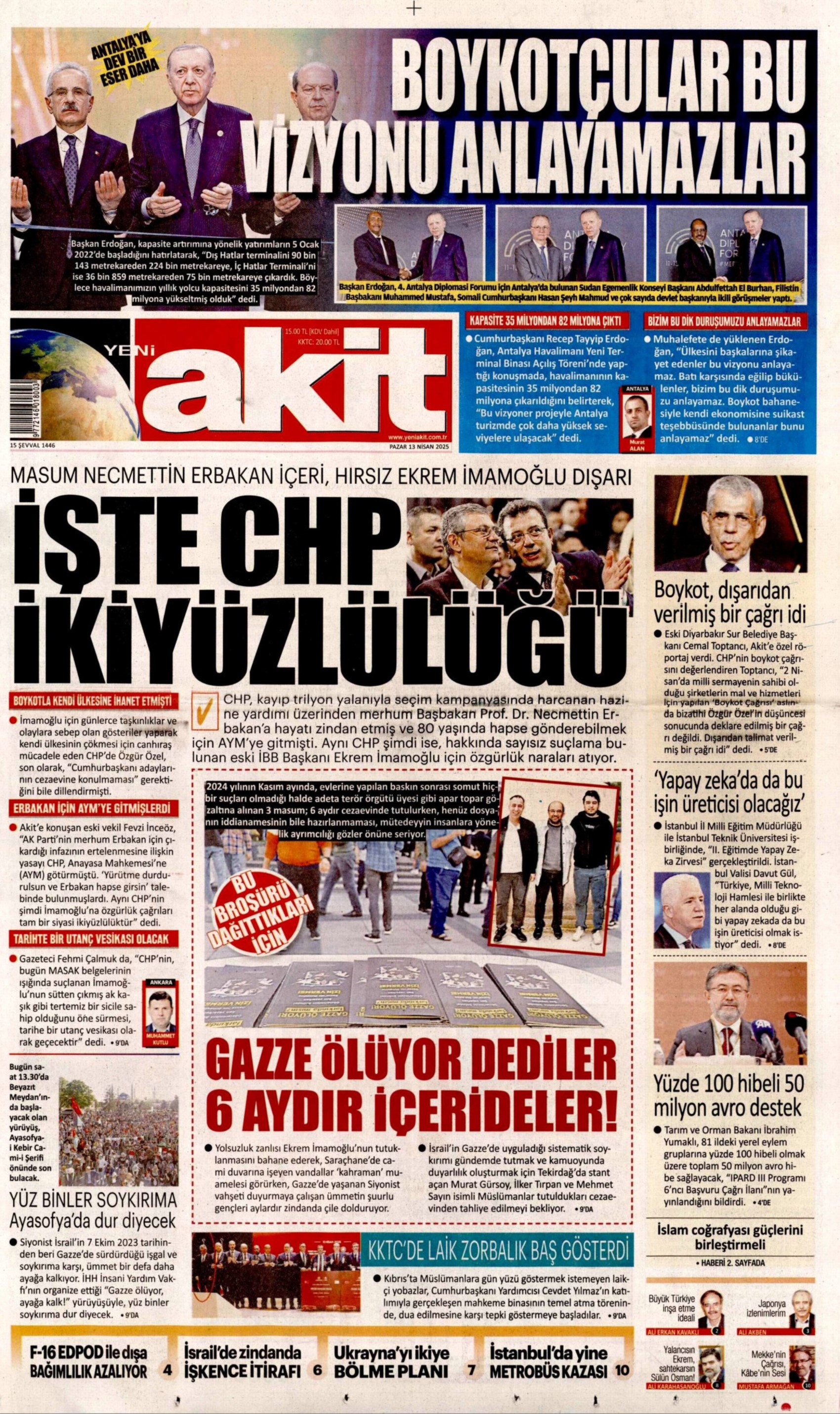 13 Nisan 2025 gazete manşetleri