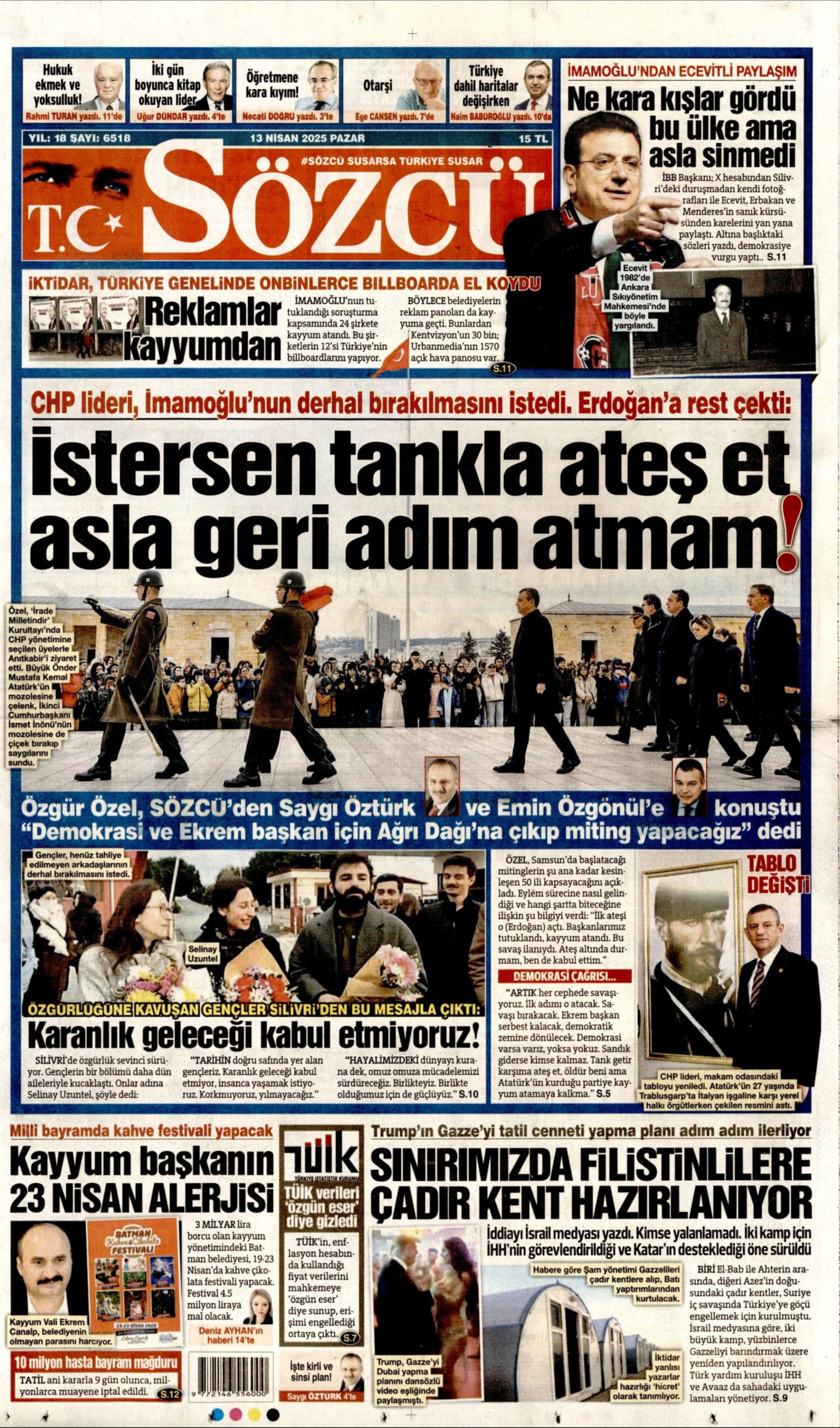 13 Nisan 2025 gazete manşetleri