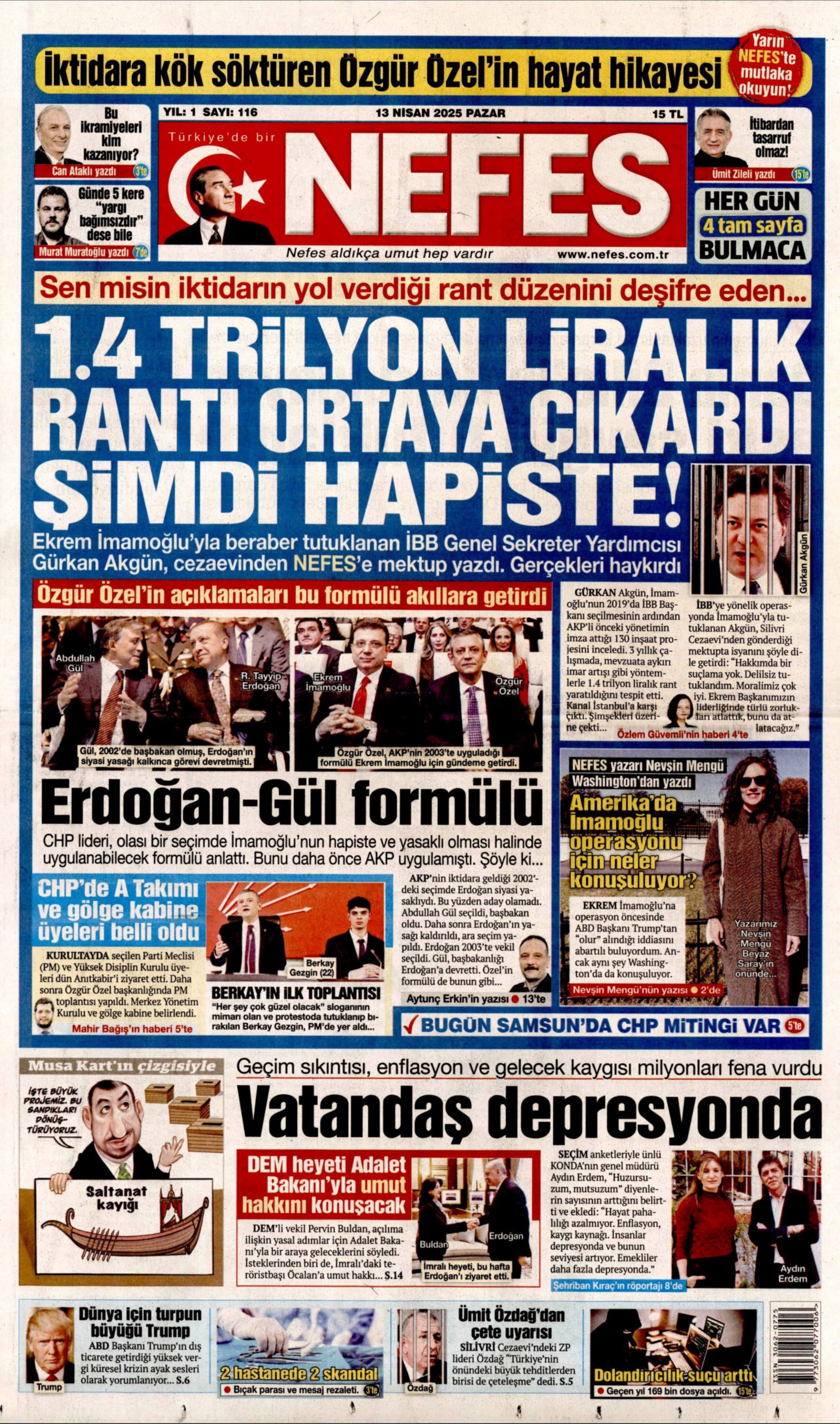 13 Nisan 2025 gazete manşetleri
