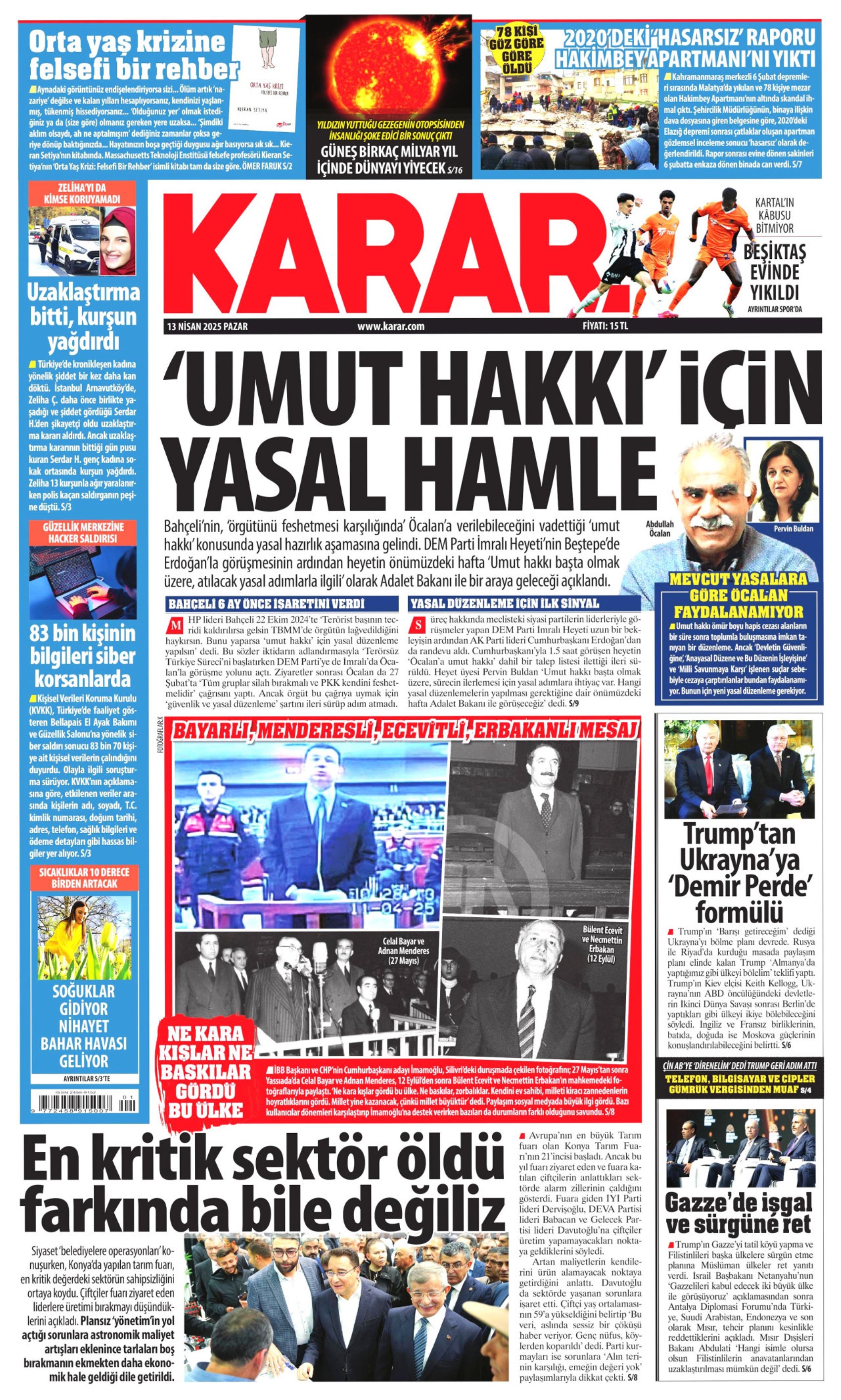13 Nisan 2025 gazete manşetleri
