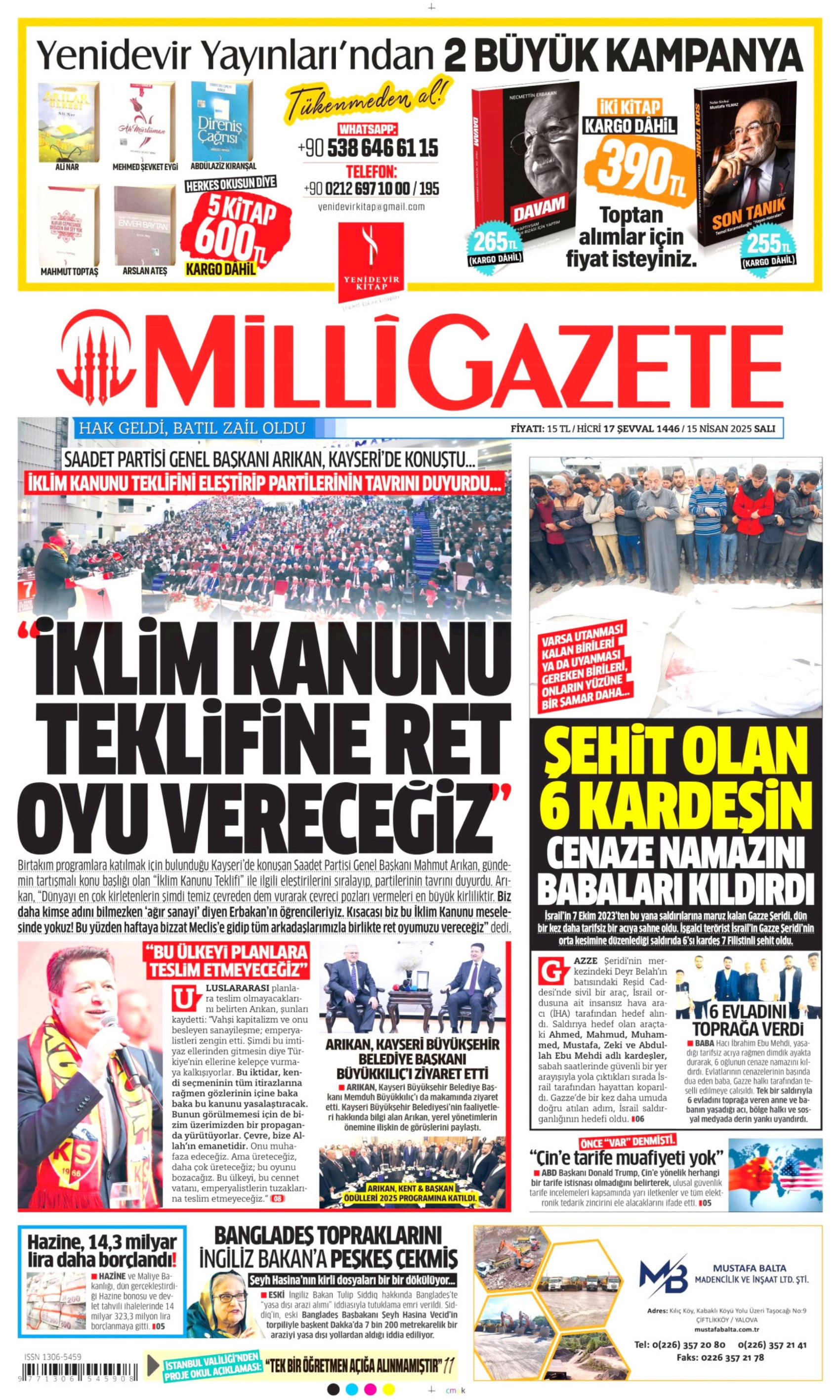15 Nisan 2025 gazete manşetleri