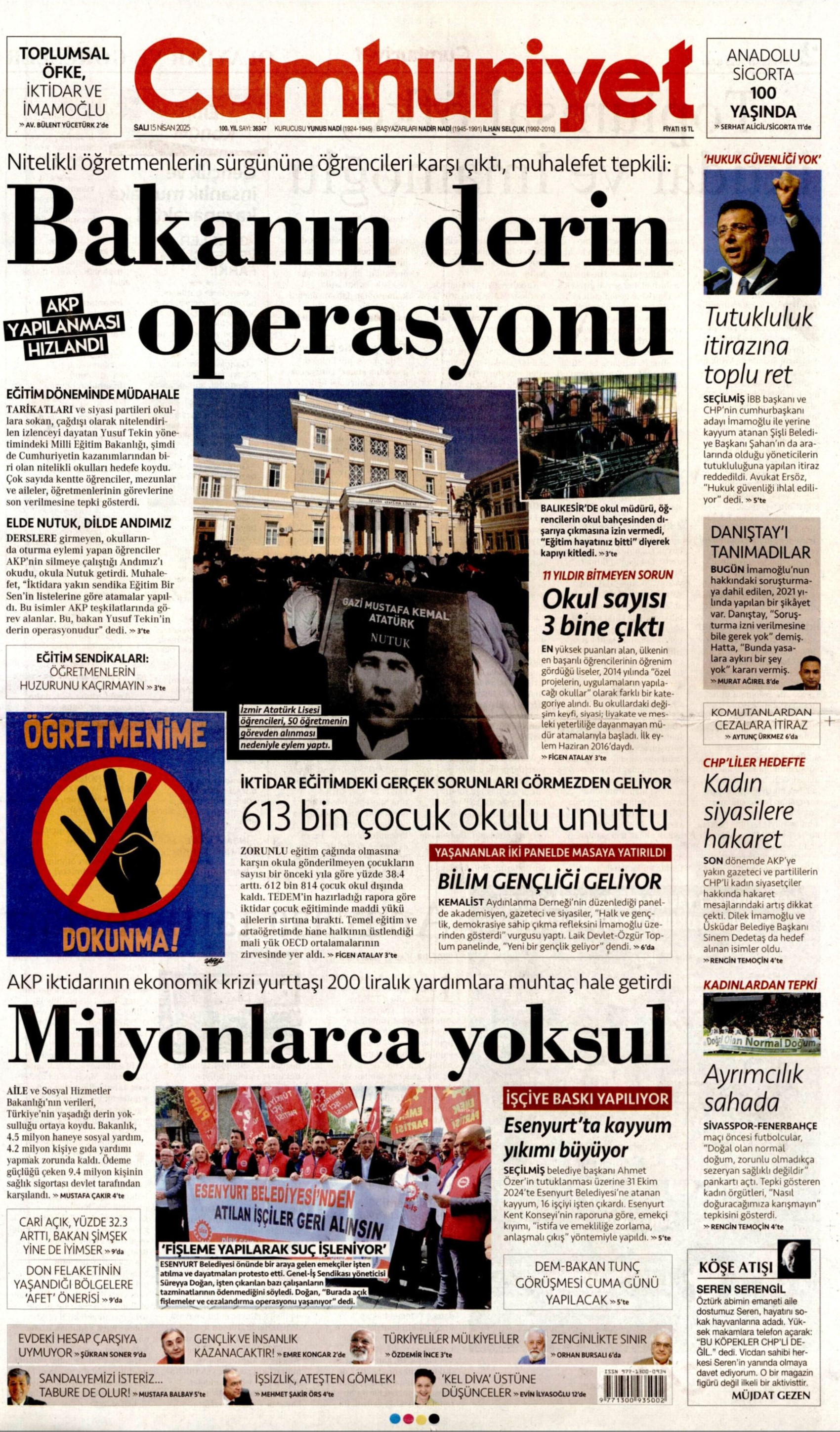 15 Nisan 2025 gazete manşetleri