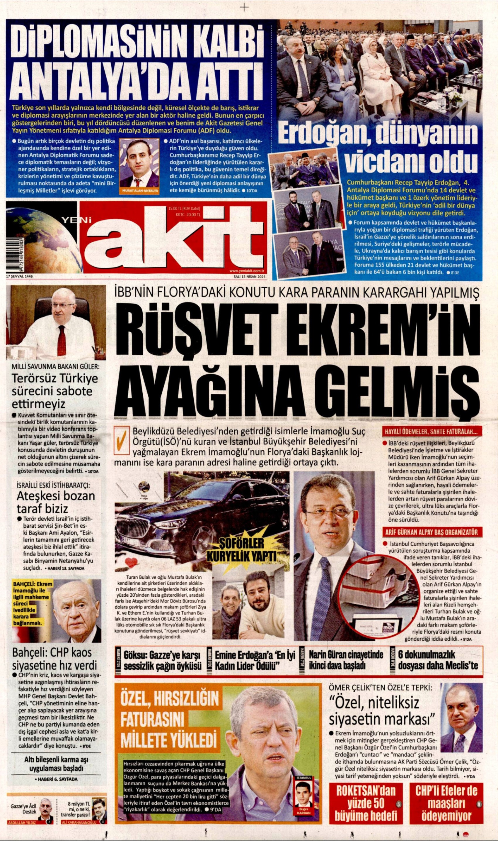 15 Nisan 2025 gazete manşetleri