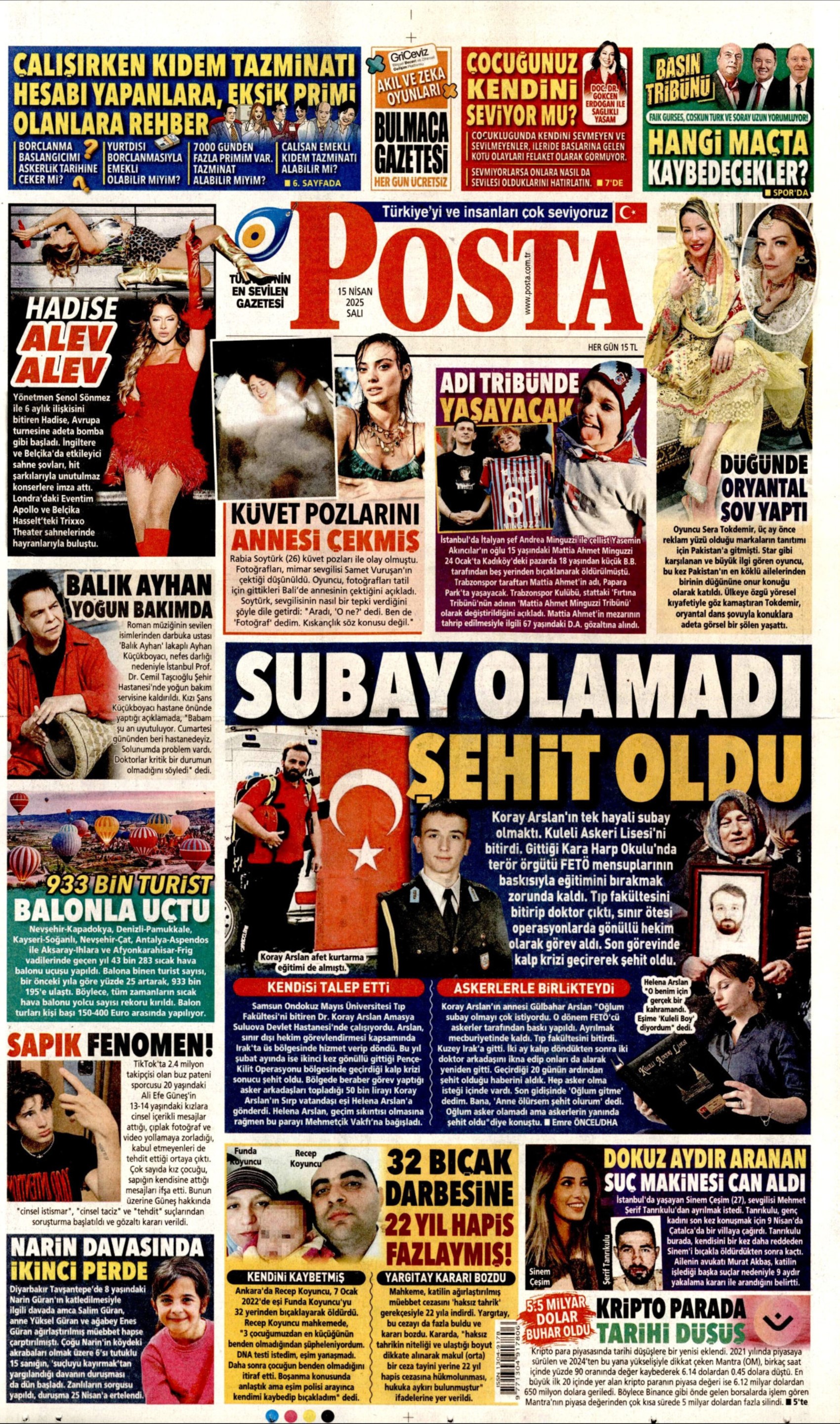 15 Nisan 2025 gazete manşetleri