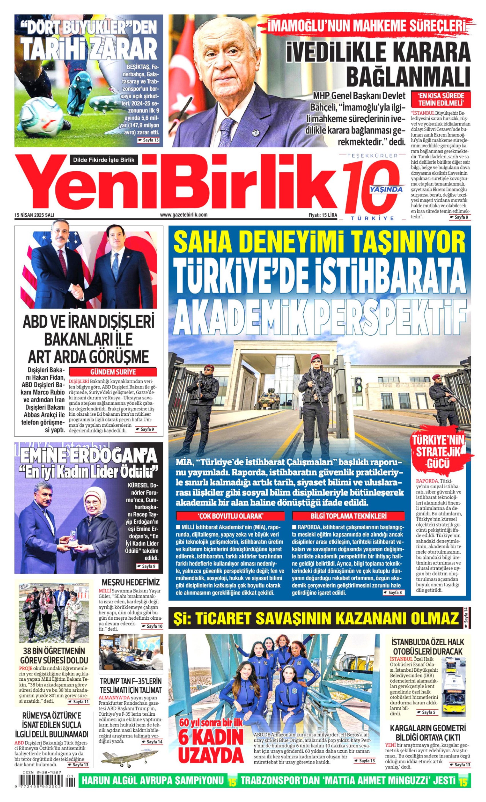 15 Nisan 2025 gazete manşetleri