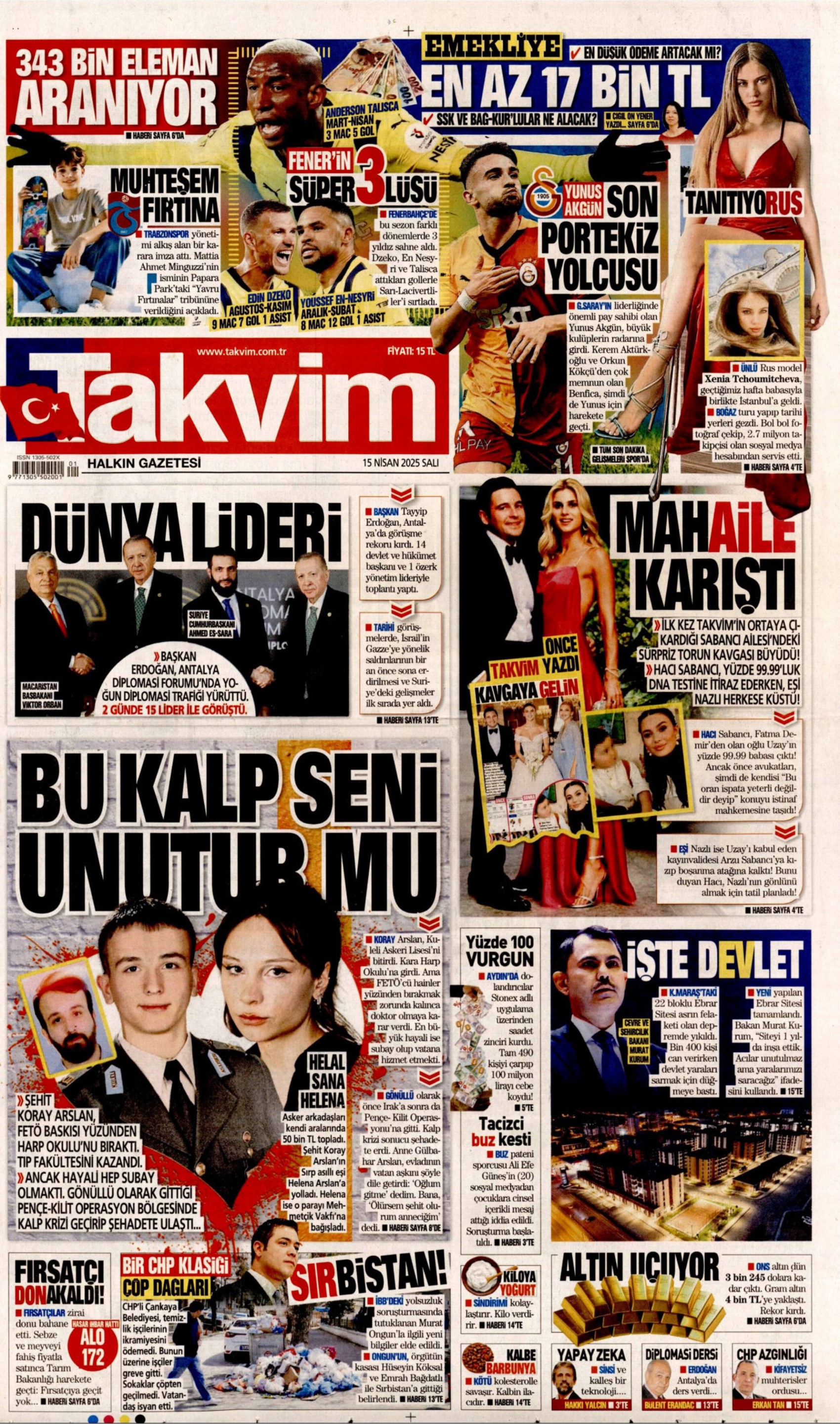 15 Nisan 2025 gazete manşetleri
