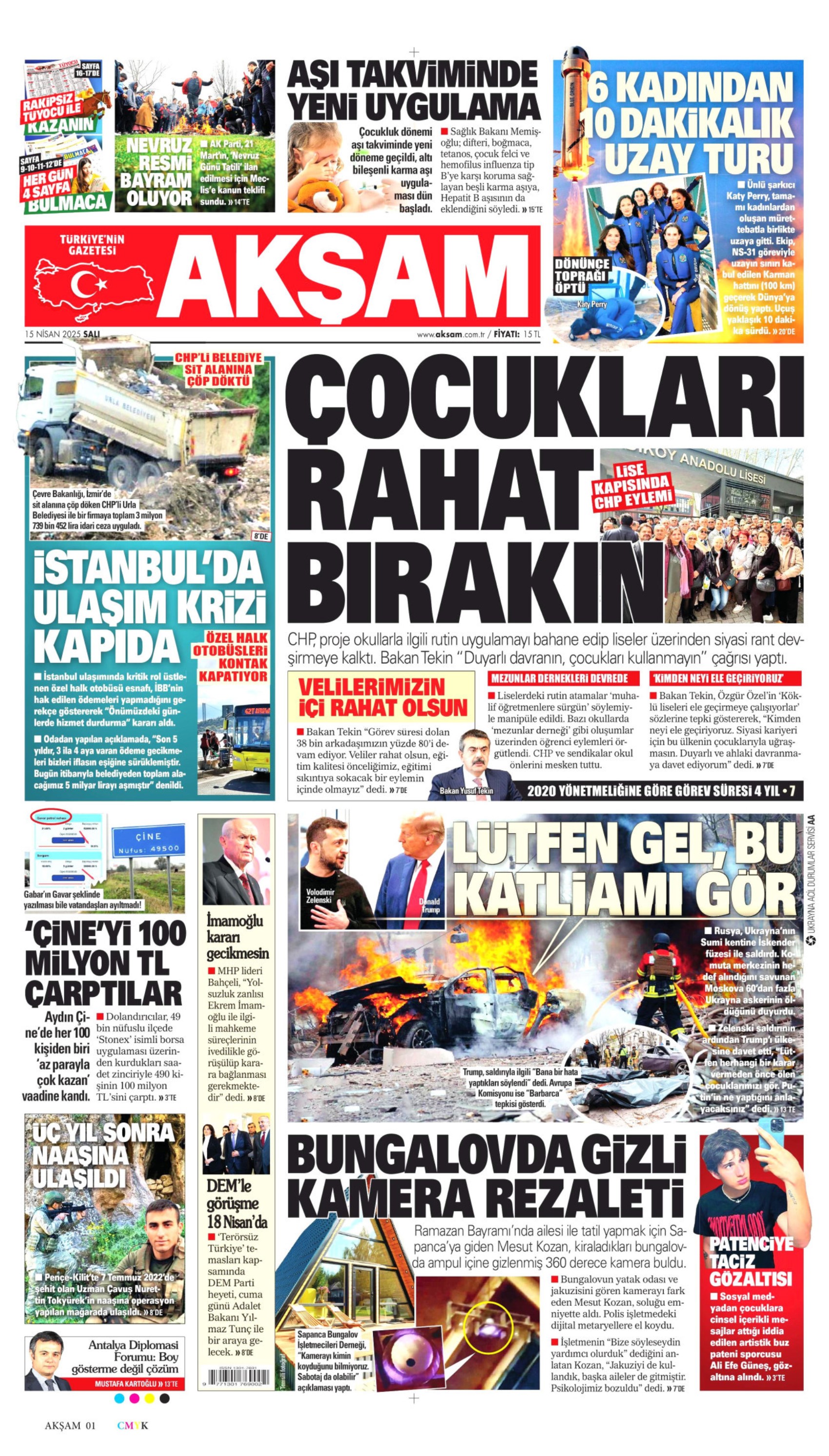 15 Nisan 2025 gazete manşetleri