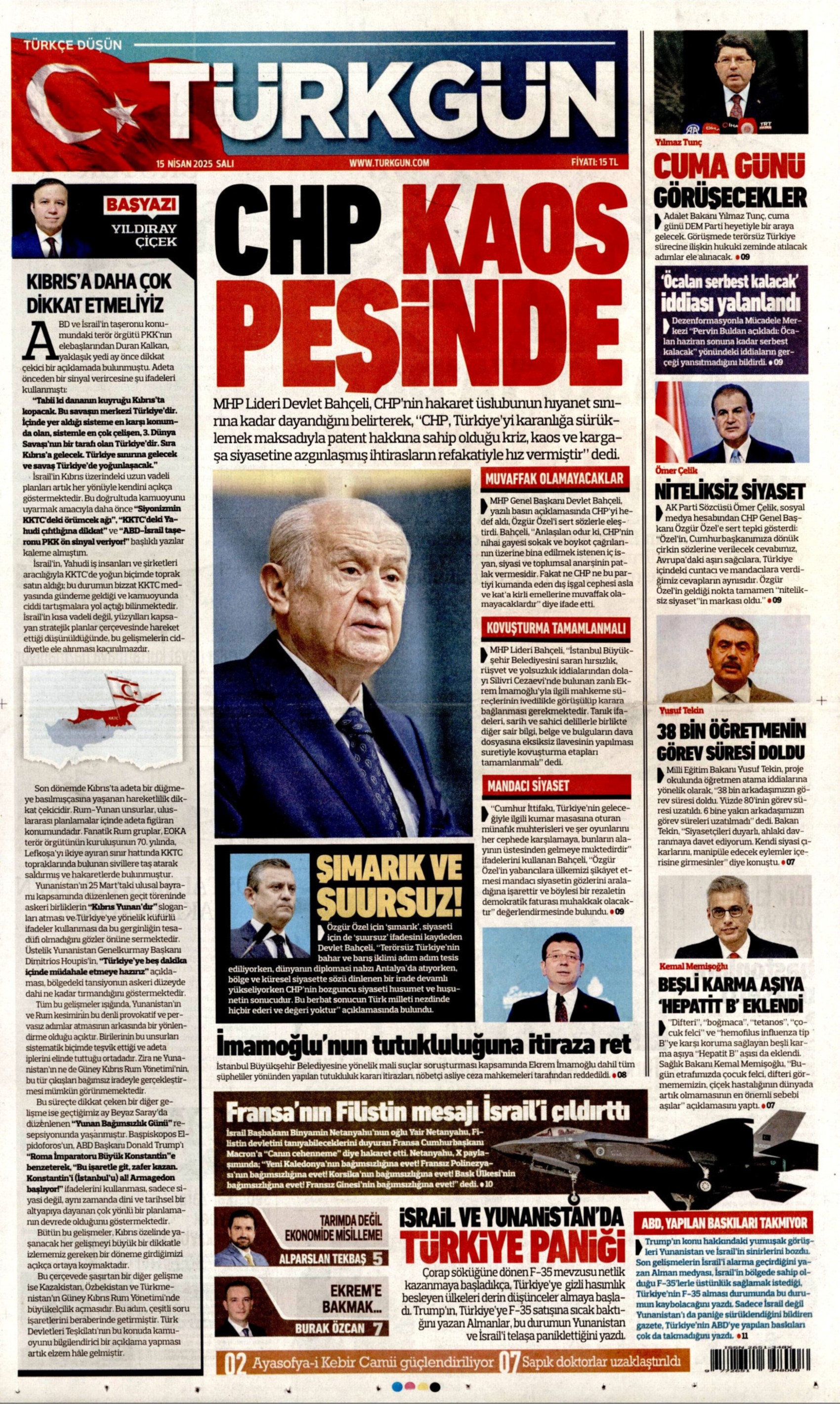 15 Nisan 2025 gazete manşetleri