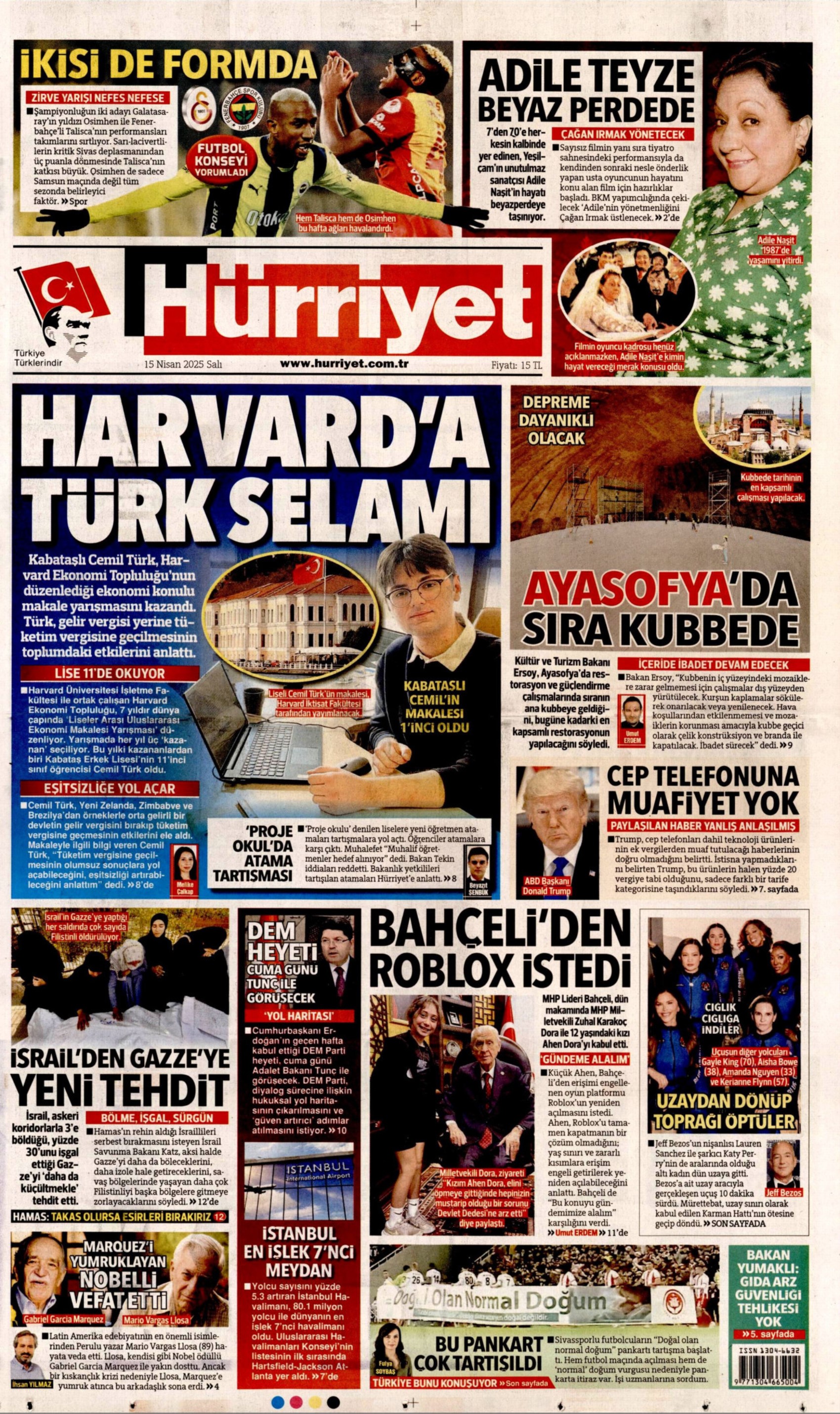15 Nisan 2025 gazete manşetleri
