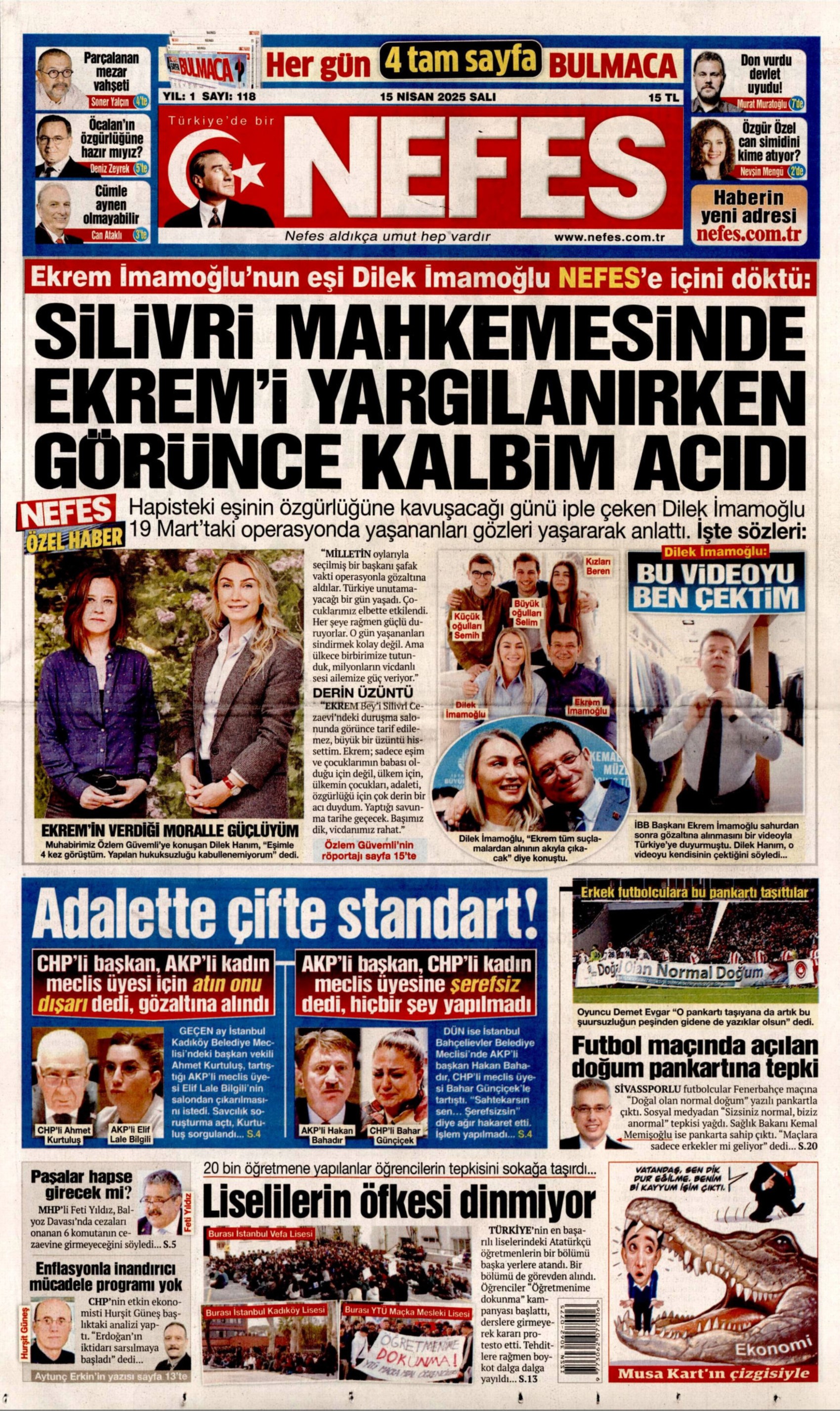 15 Nisan 2025 gazete manşetleri