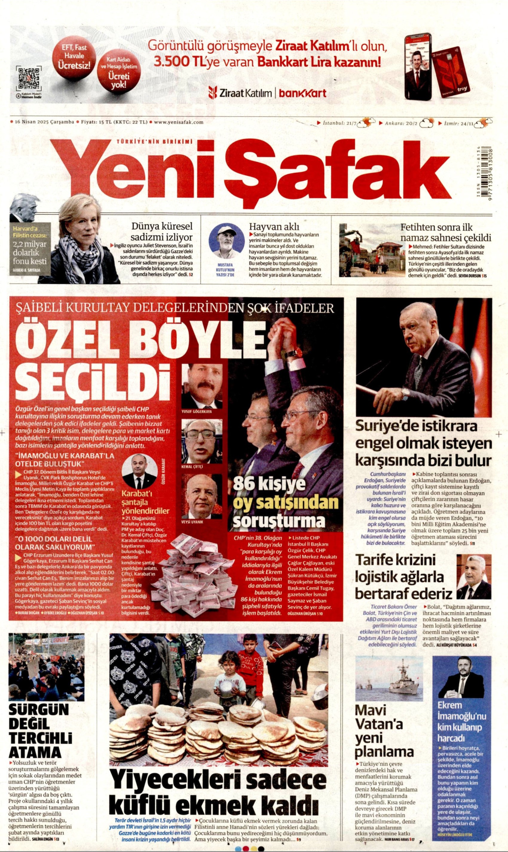16 Nisan 2025 gazete manşetleri: Gazeteler, CHP lideri Özel ve Cumhurbaşkanı Erdoğan'ın açıklamalarını nasıl gördü?