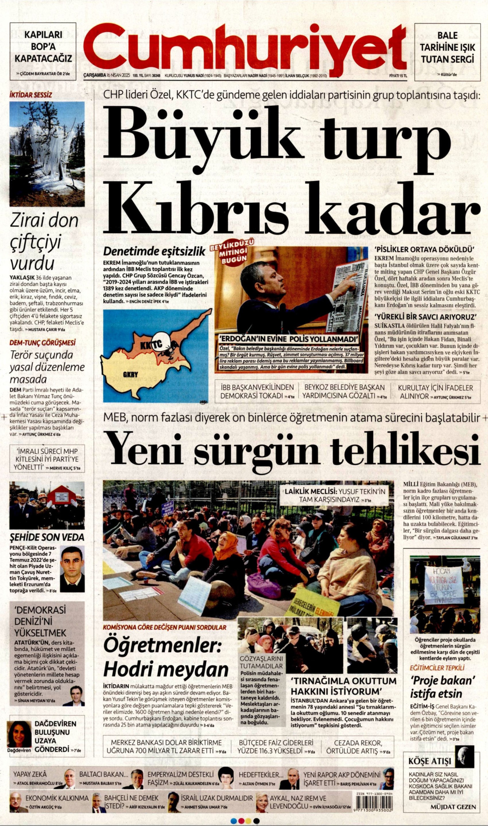 16 Nisan 2025 gazete manşetleri: Gazeteler, CHP lideri Özel ve Cumhurbaşkanı Erdoğan'ın açıklamalarını nasıl gördü?