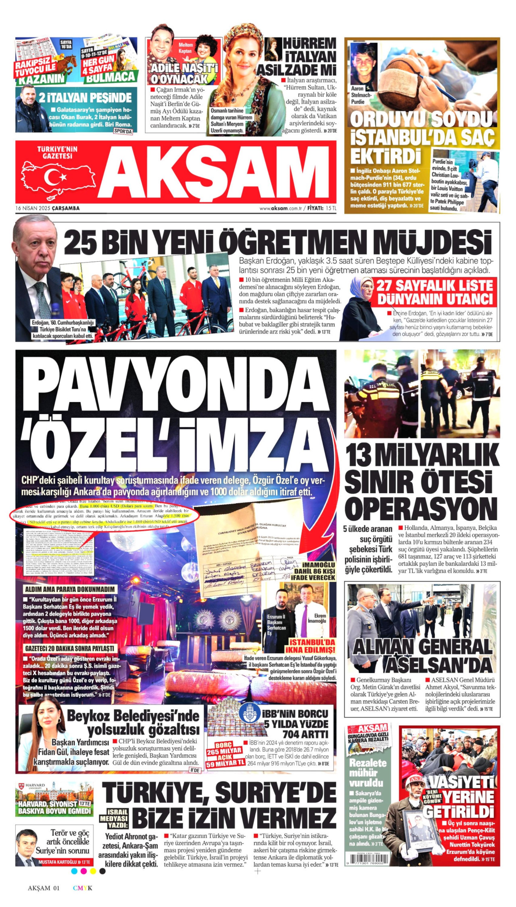 16 Nisan 2025 gazete manşetleri: Gazeteler, CHP lideri Özel ve Cumhurbaşkanı Erdoğan'ın açıklamalarını nasıl gördü?