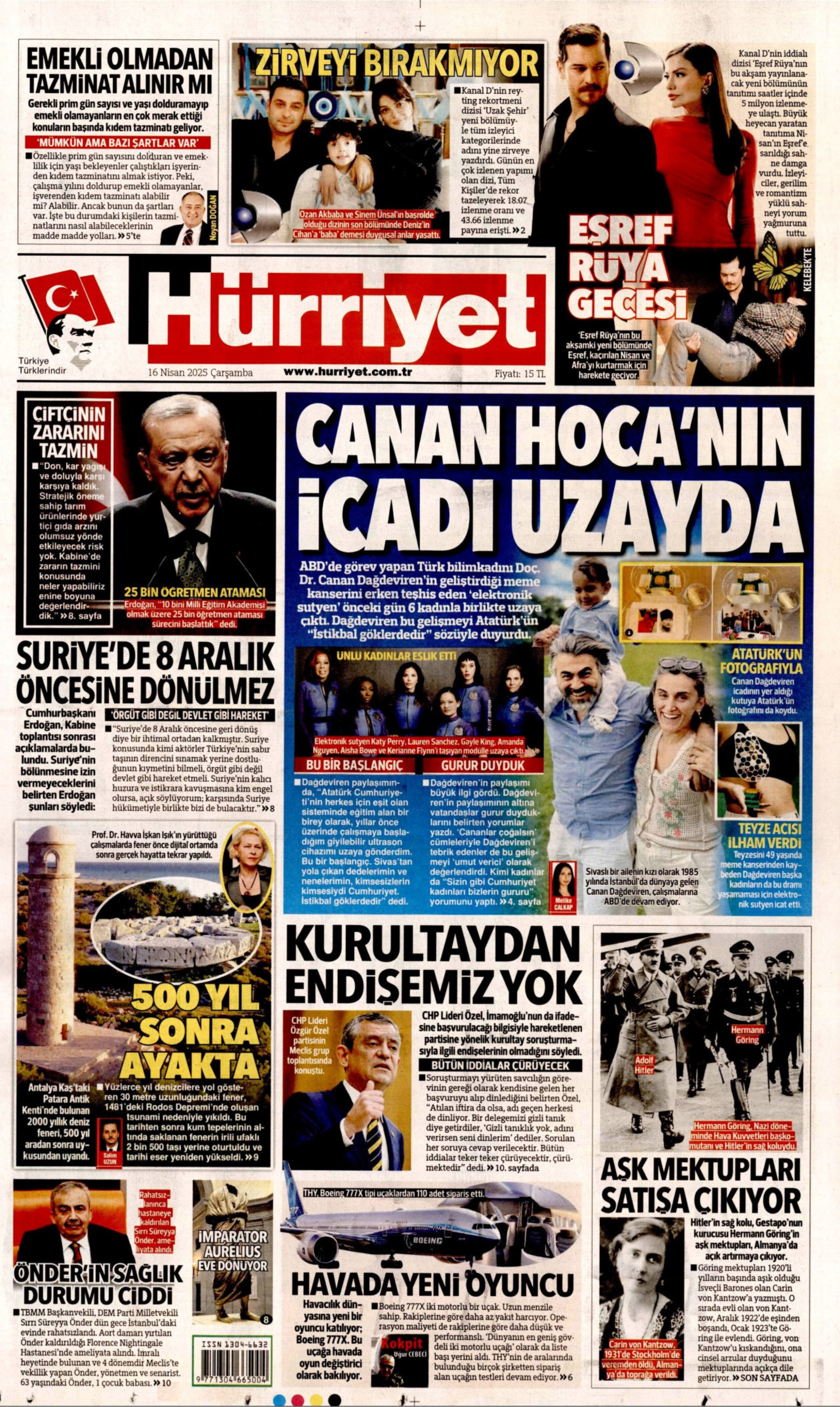 16 Nisan 2025 gazete manşetleri: Gazeteler, CHP lideri Özel ve Cumhurbaşkanı Erdoğan'ın açıklamalarını nasıl gördü?