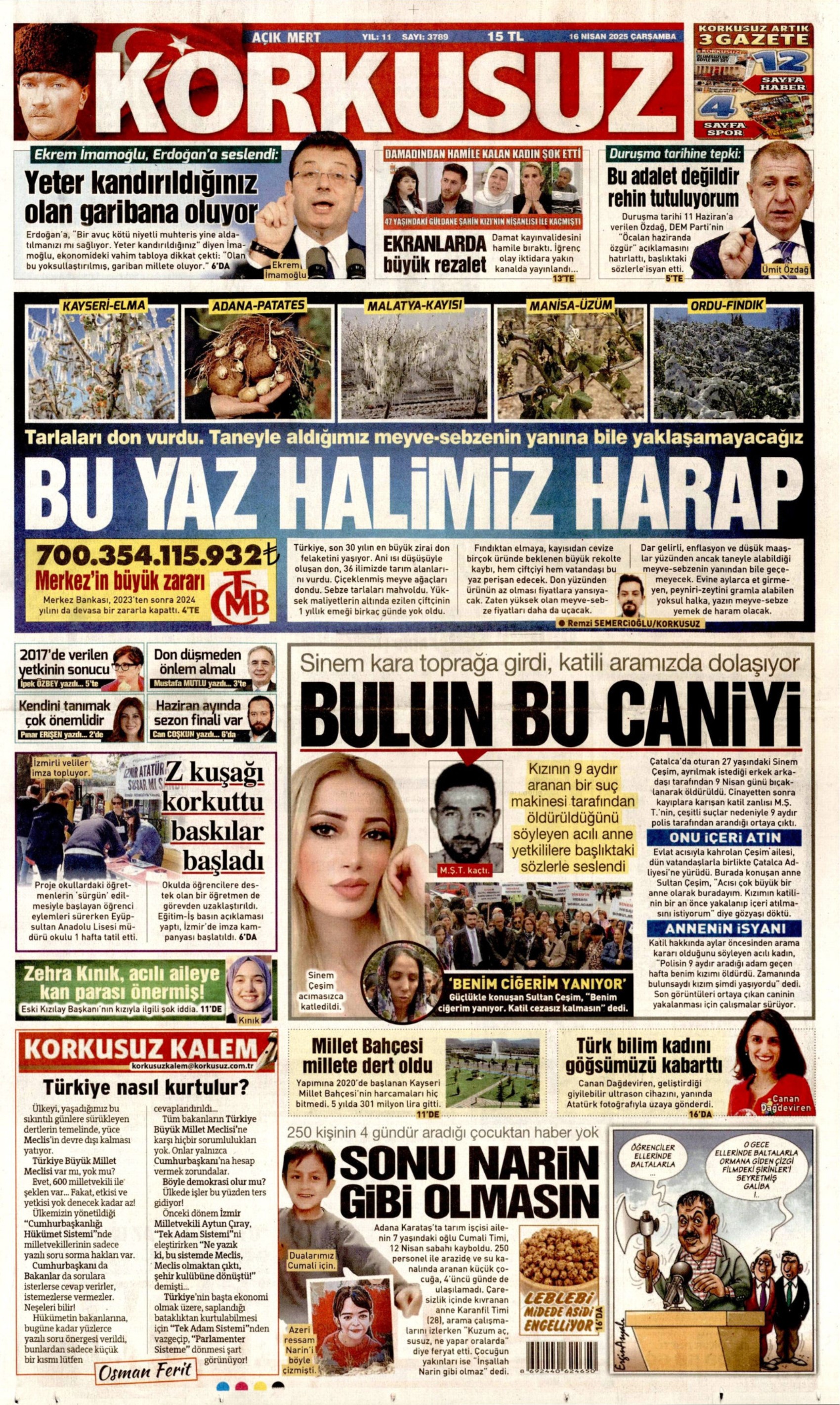 16 Nisan 2025 gazete manşetleri: Gazeteler, CHP lideri Özel ve Cumhurbaşkanı Erdoğan'ın açıklamalarını nasıl gördü?