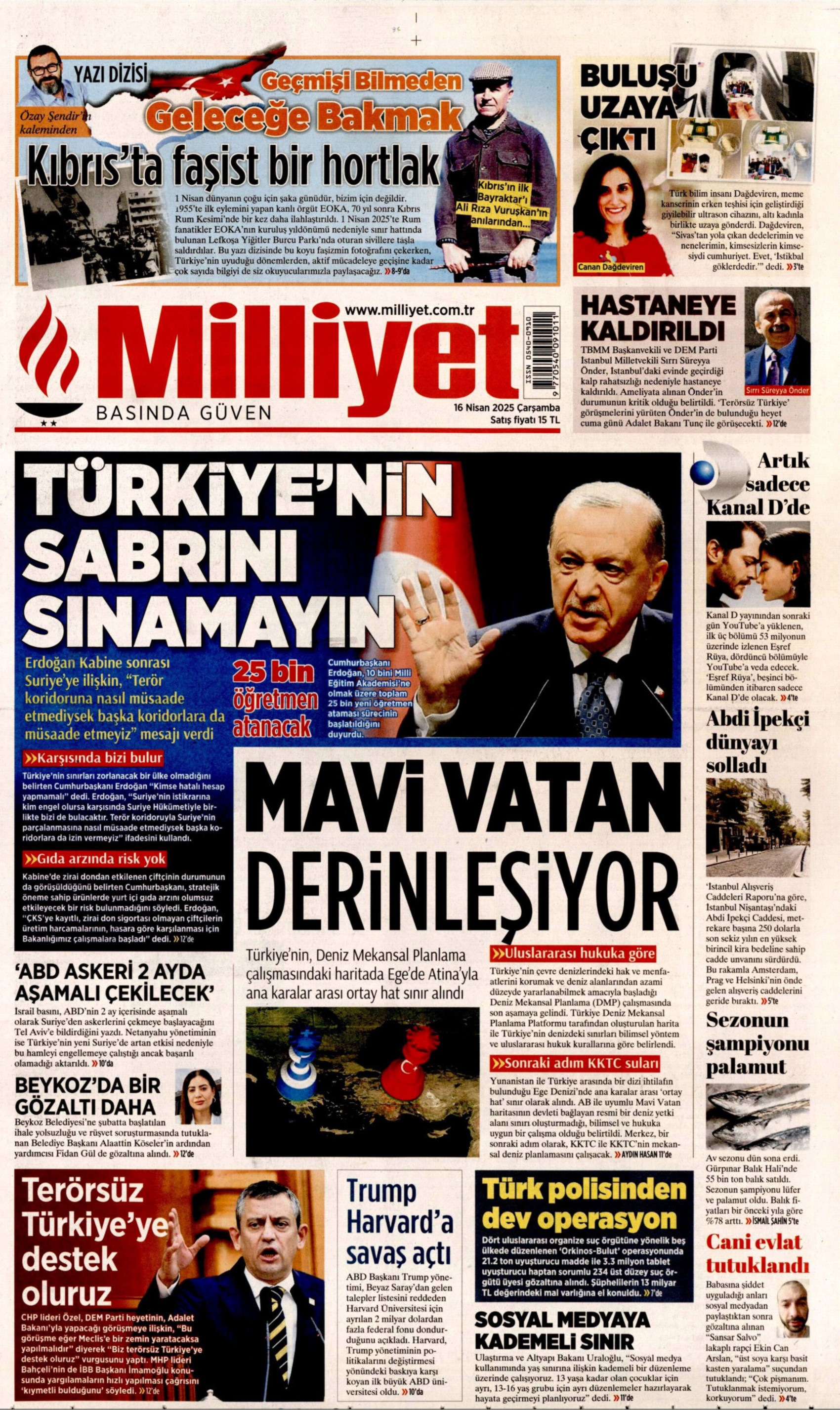 16 Nisan 2025 gazete manşetleri: Gazeteler, CHP lideri Özel ve Cumhurbaşkanı Erdoğan'ın açıklamalarını nasıl gördü?