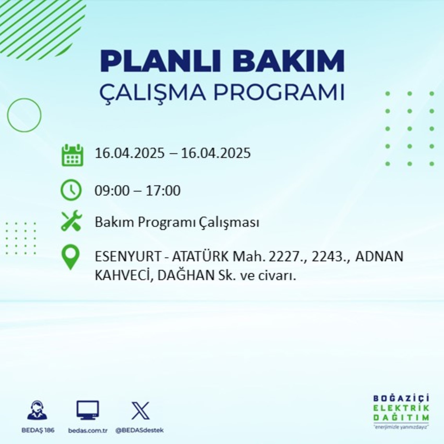 BEDAŞ paylaştı: İstanbul'da 16 Nisan Çarşamba günü elektrik kesintisi yaşanacak ilçeler
