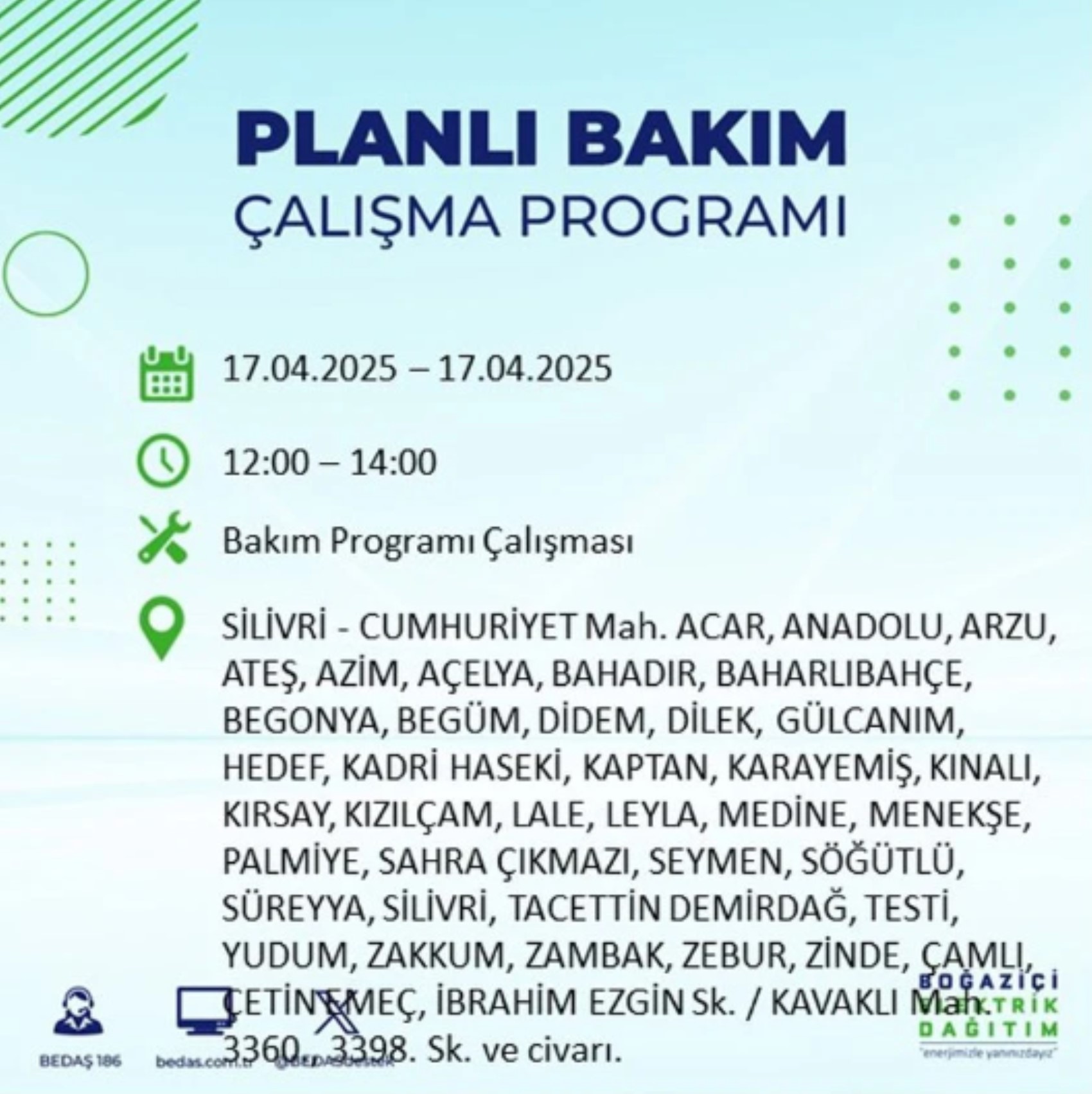 BEDAŞ paylaştı: İstanbul'da 17 Nisan Perşembe günü elektrik kesintisi yaşanacak ilçeler