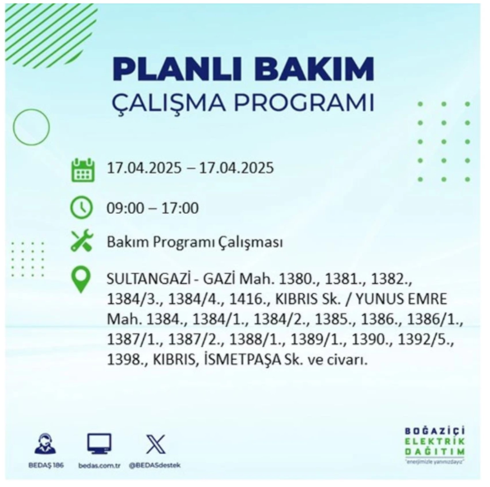 BEDAŞ paylaştı: İstanbul'da 17 Nisan Perşembe günü elektrik kesintisi yaşanacak ilçeler