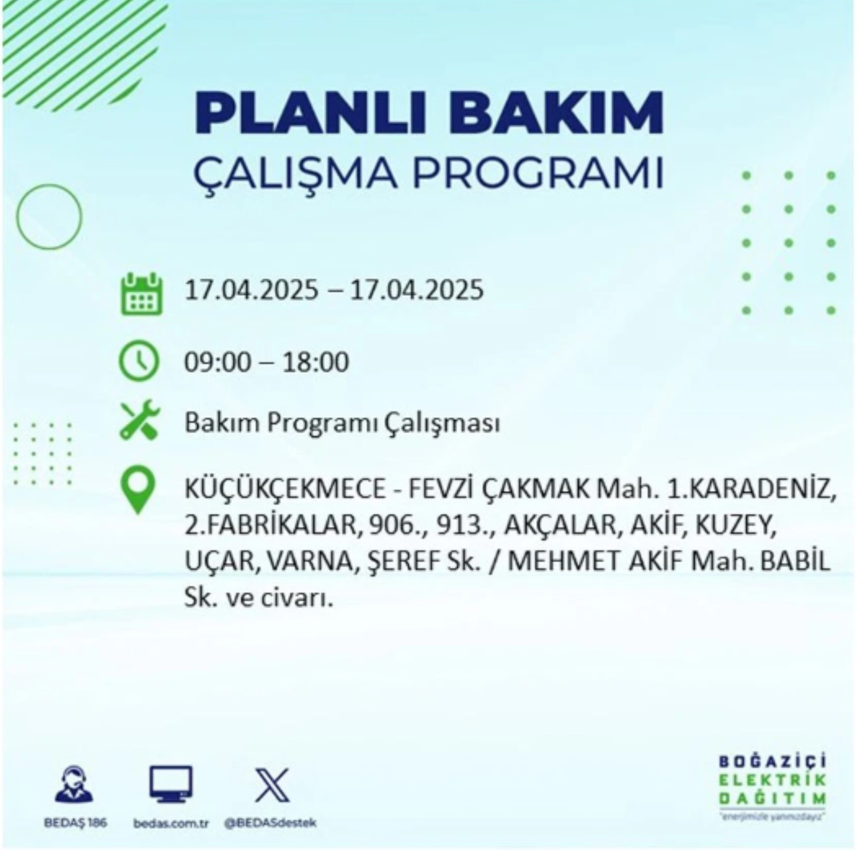 BEDAŞ paylaştı: İstanbul'da 17 Nisan Perşembe günü elektrik kesintisi yaşanacak ilçeler