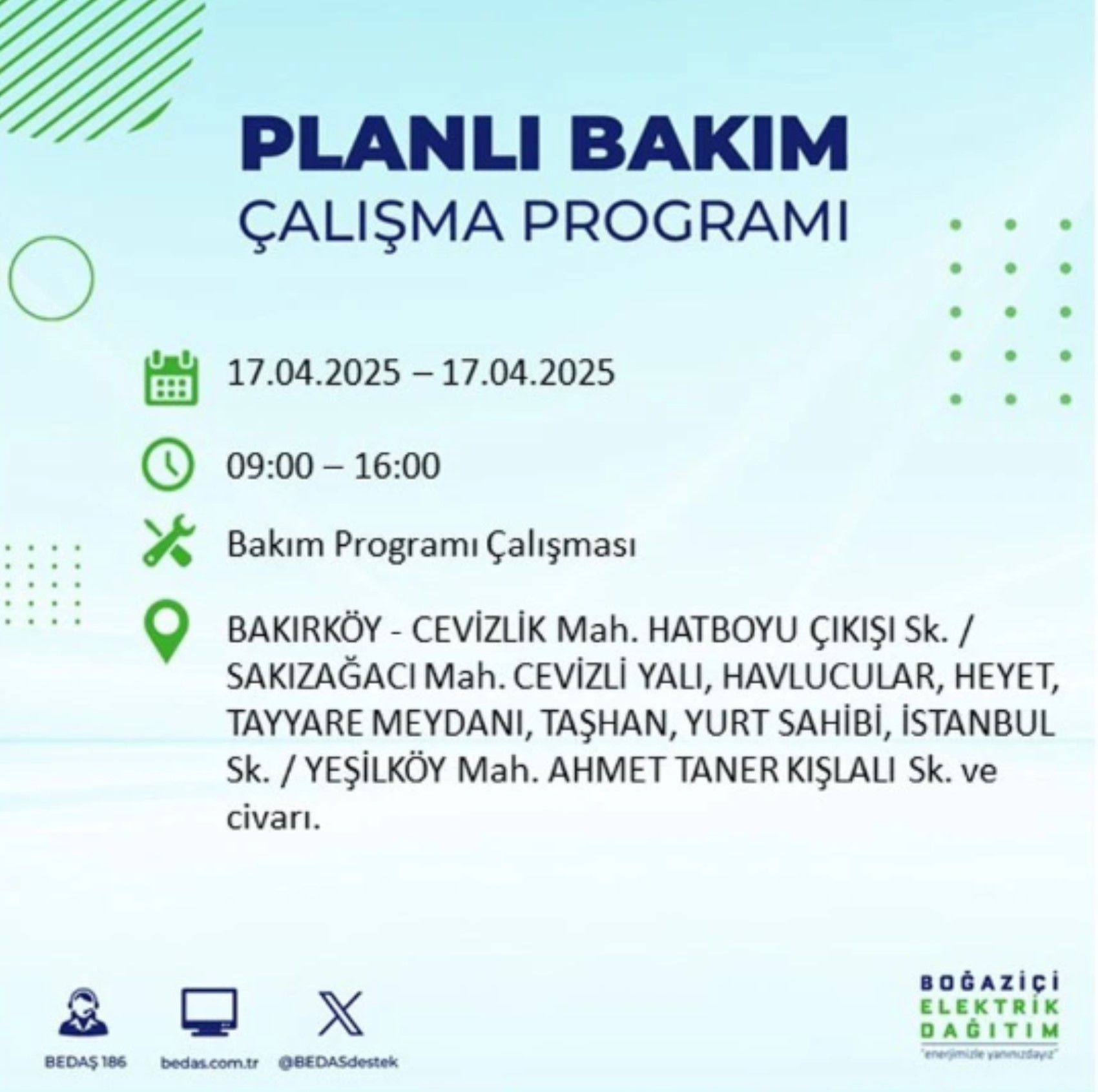 BEDAŞ paylaştı: İstanbul'da 17 Nisan Perşembe günü elektrik kesintisi yaşanacak ilçeler