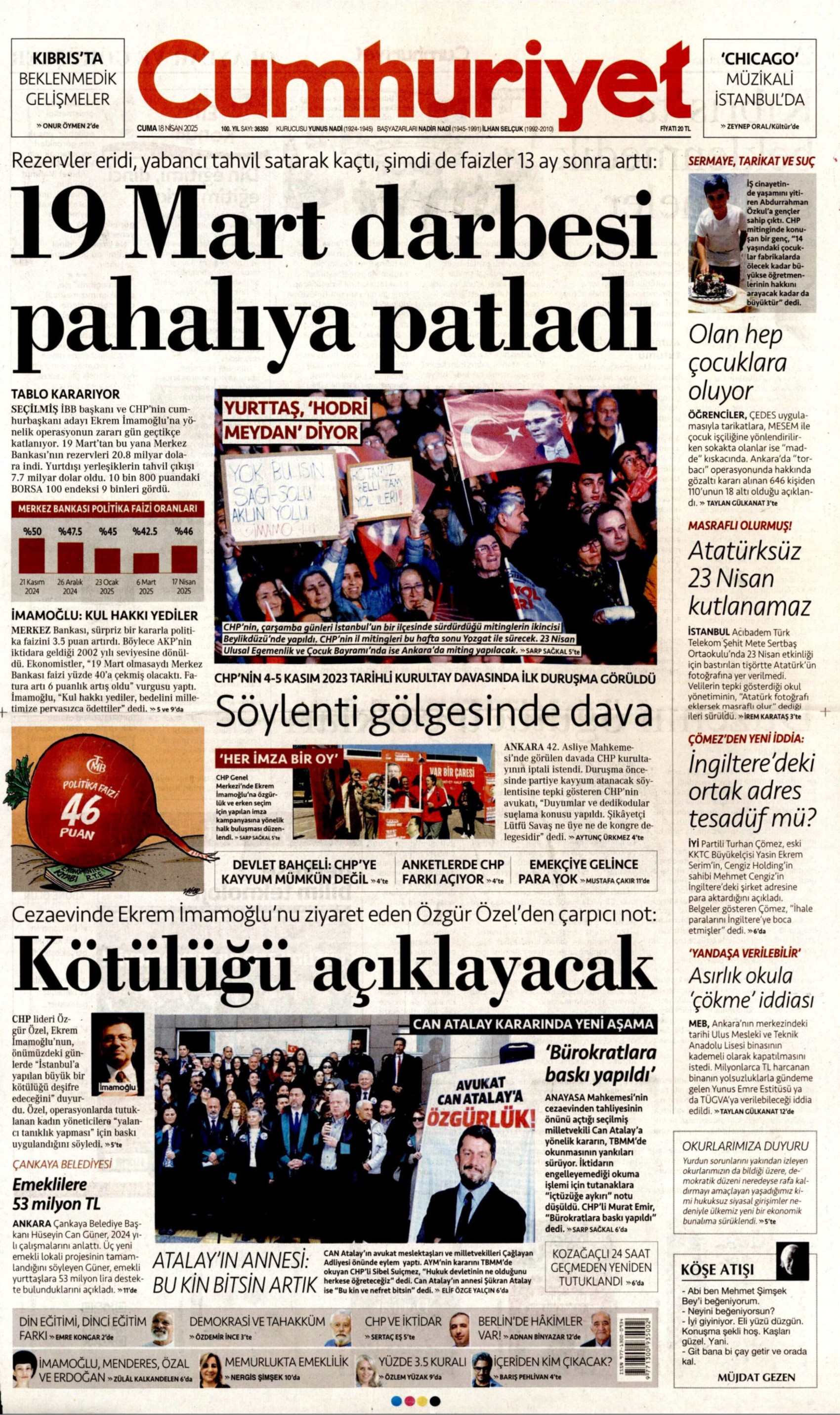 18 Nisan 2025 gazete manşetleri: Piyasalardaki İmamoğlu etkisi beklenenden daha fazla çıktı!