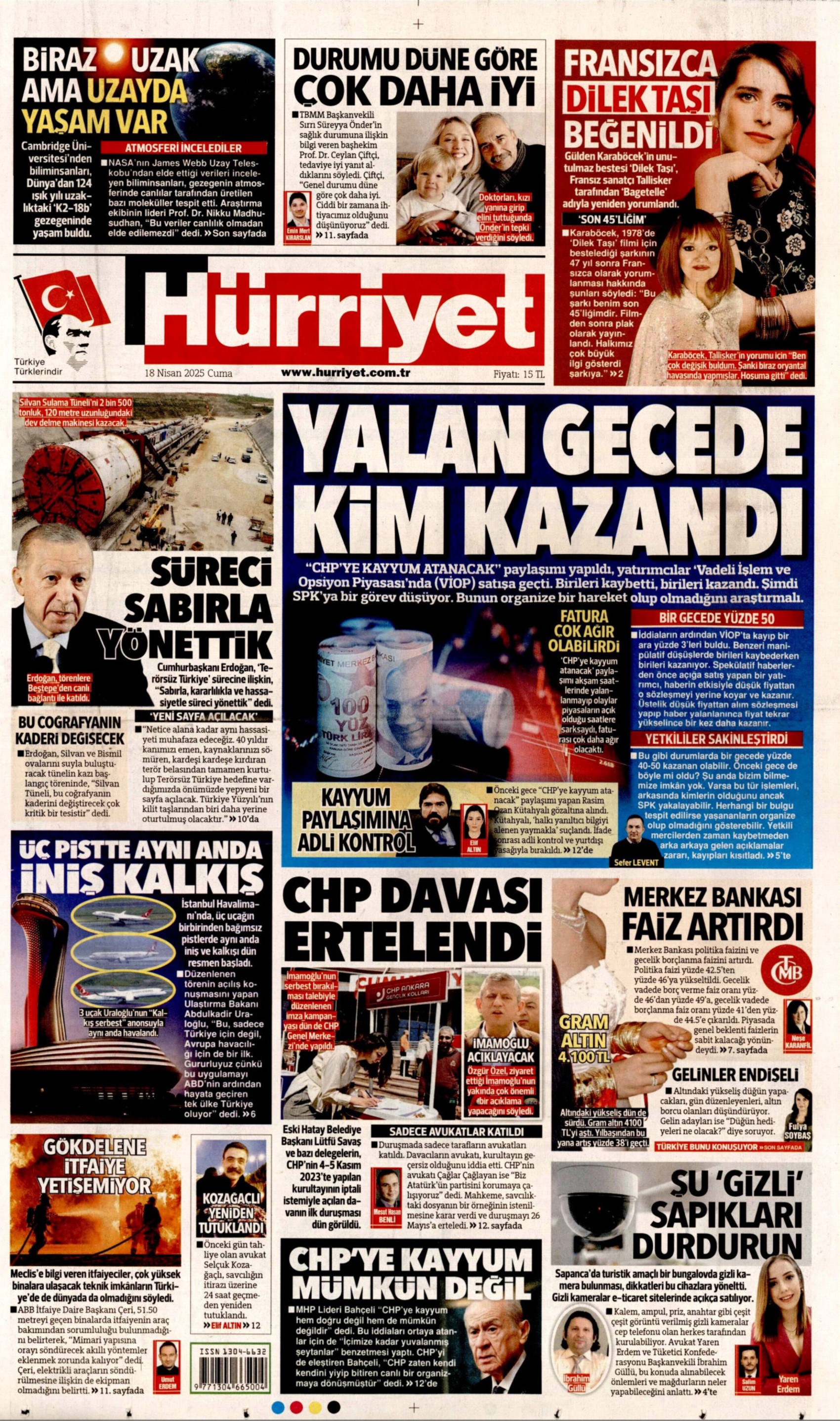 18 Nisan 2025 gazete manşetleri: Piyasalardaki İmamoğlu etkisi beklenenden daha fazla çıktı!