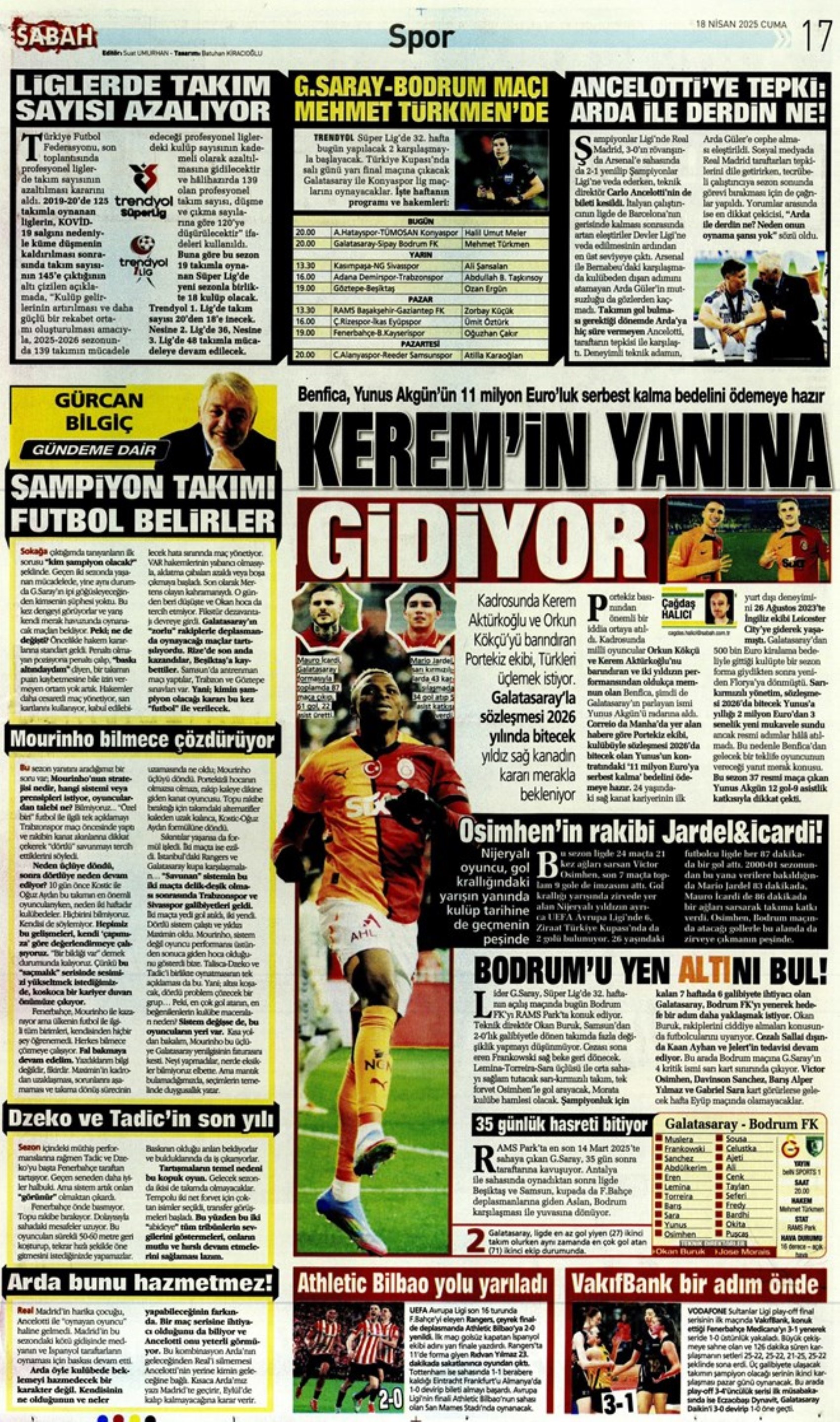 Sporda günün manşetleri: Galatasaray Osimhen'in alternatifini Fransa'da buldu