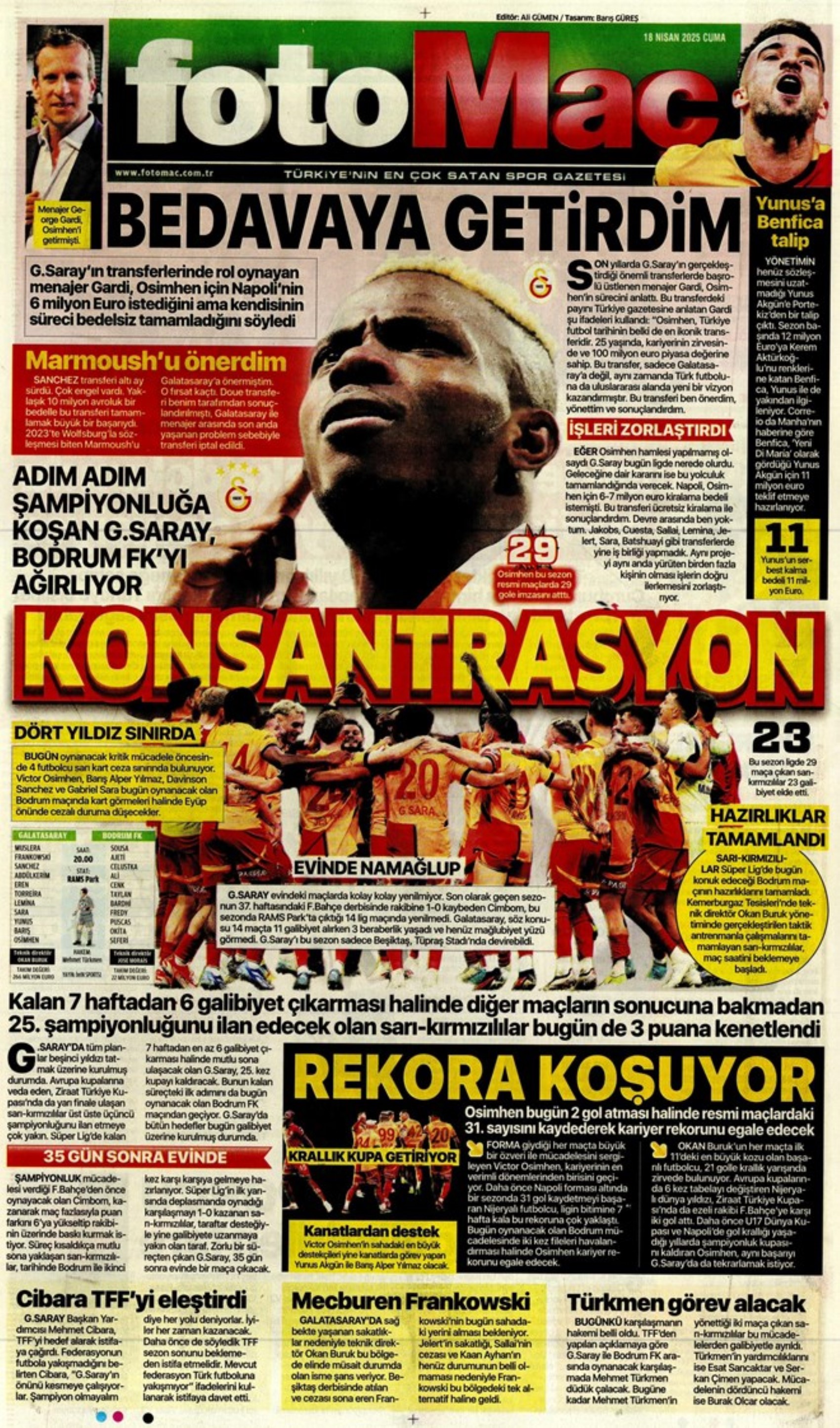 Sporda günün manşetleri: Galatasaray Osimhen'in alternatifini Fransa'da buldu