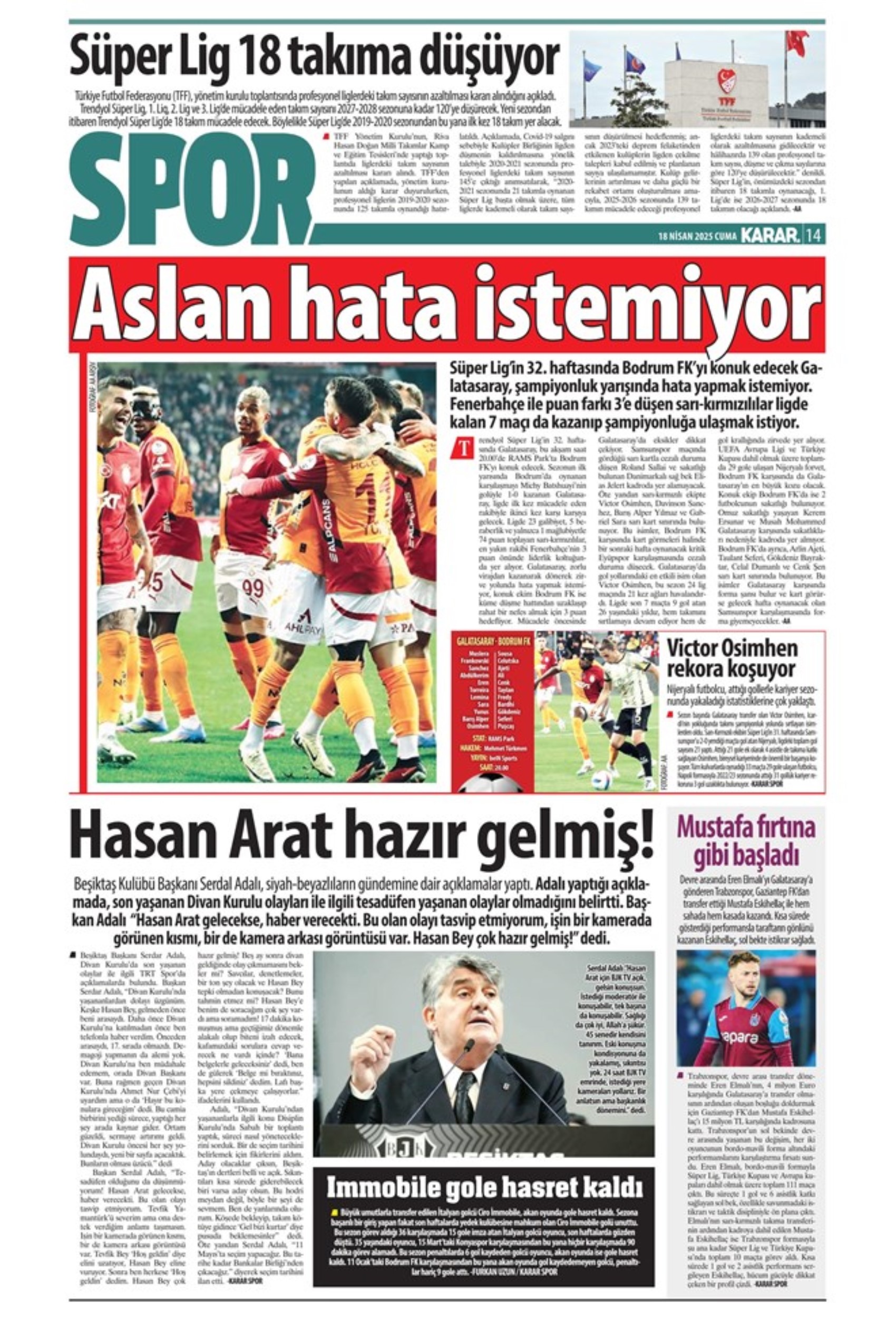 Sporda günün manşetleri: Galatasaray Osimhen'in alternatifini Fransa'da buldu