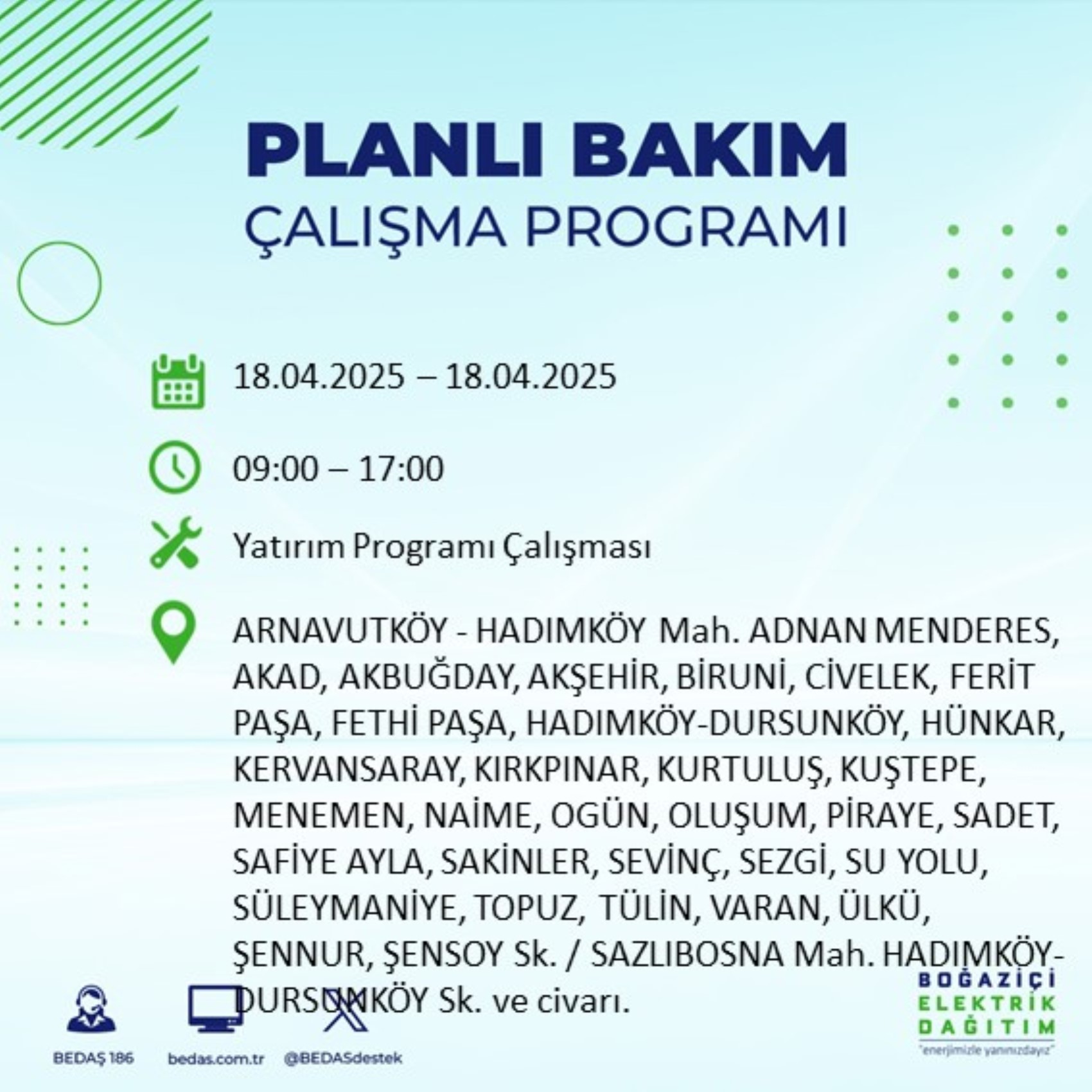 BEDAŞ paylaştı: İstanbul'da 18 Nisan Cuma günü elektrik kesintisi yaşanacak ilçeler