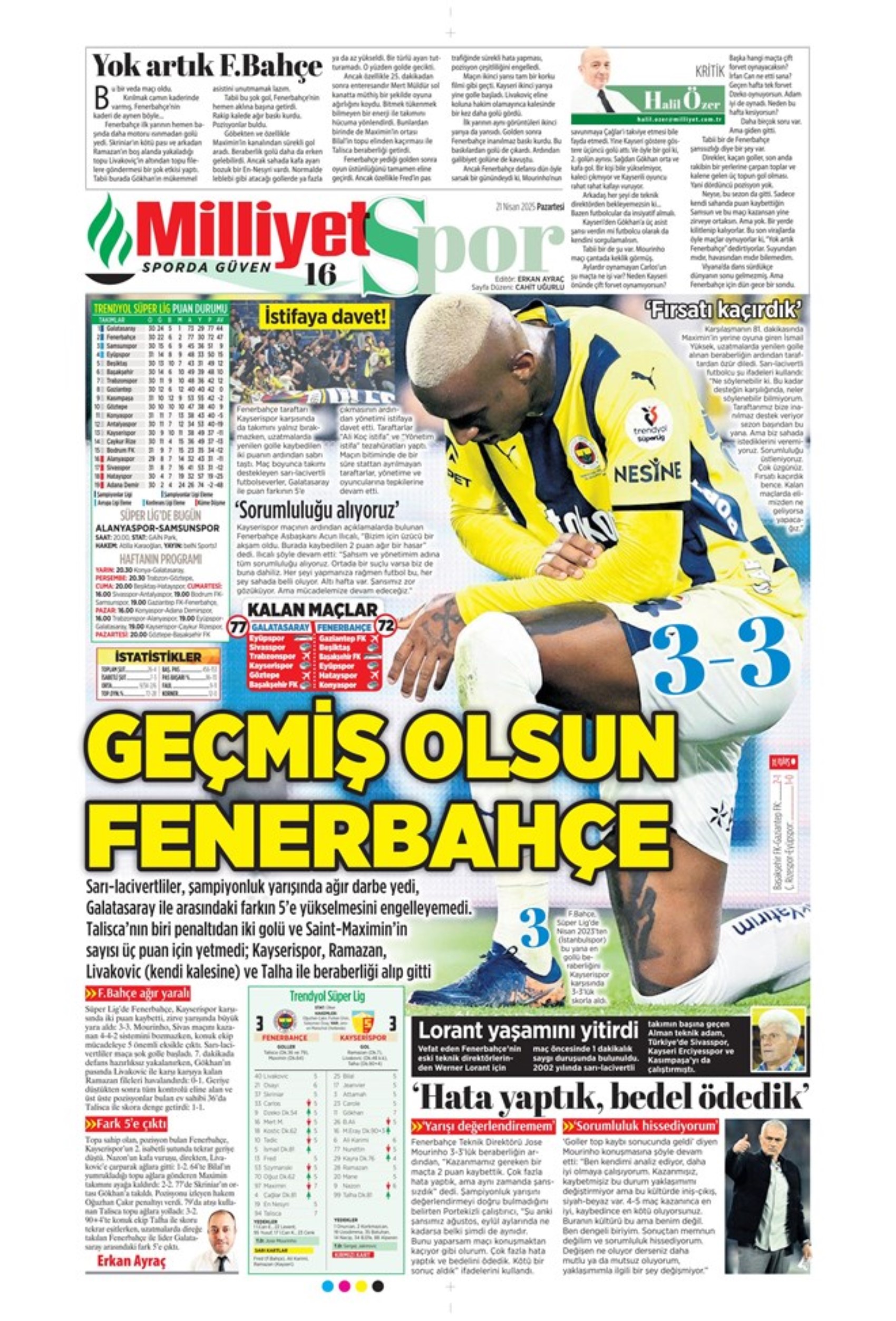 Sporda günün manşetleri: 'Fenerbahçe intihar etti'