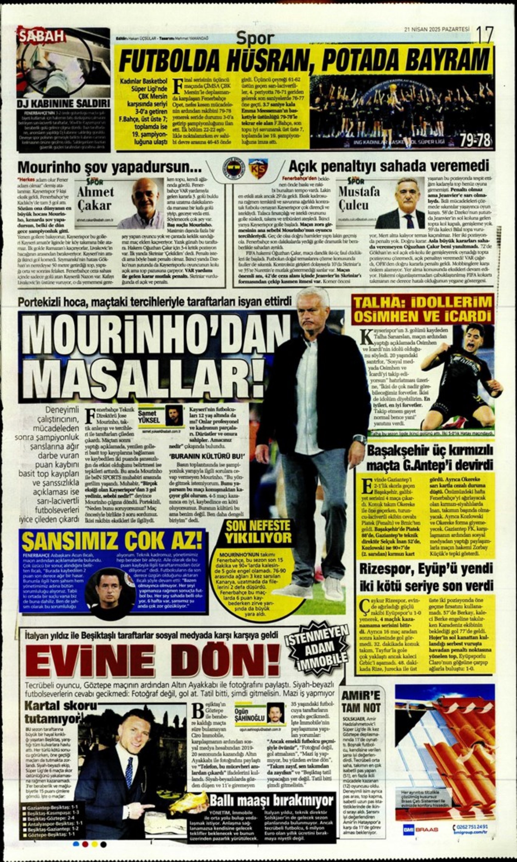 Sporda günün manşetleri: 'Fenerbahçe intihar etti'