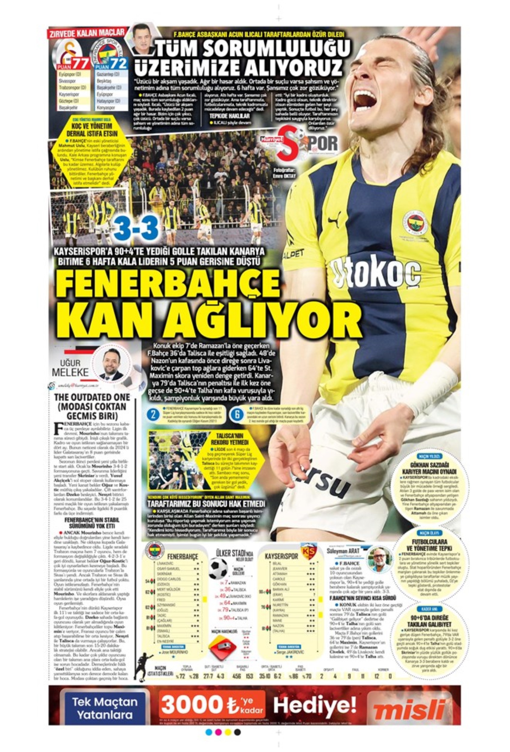 Sporda günün manşetleri: 'Fenerbahçe intihar etti'