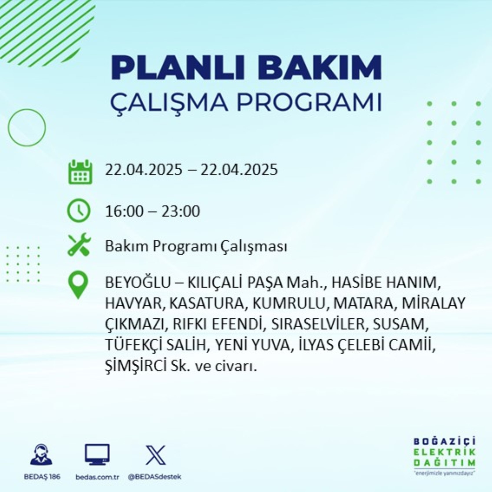 BEDAŞ paylaştı: İstanbul'da 22 Nisan Salı günü elektrik kesintisi yaşanacak ilçeler