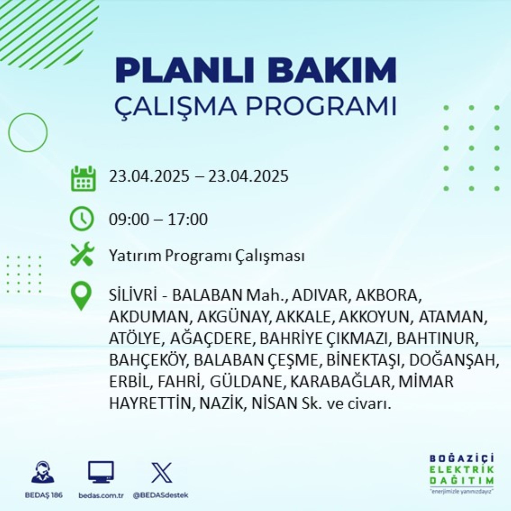 BEDAŞ paylaştı: İstanbul'da 23 Nisan Çarşamba günü elektrik kesintisi yaşanacak ilçeler