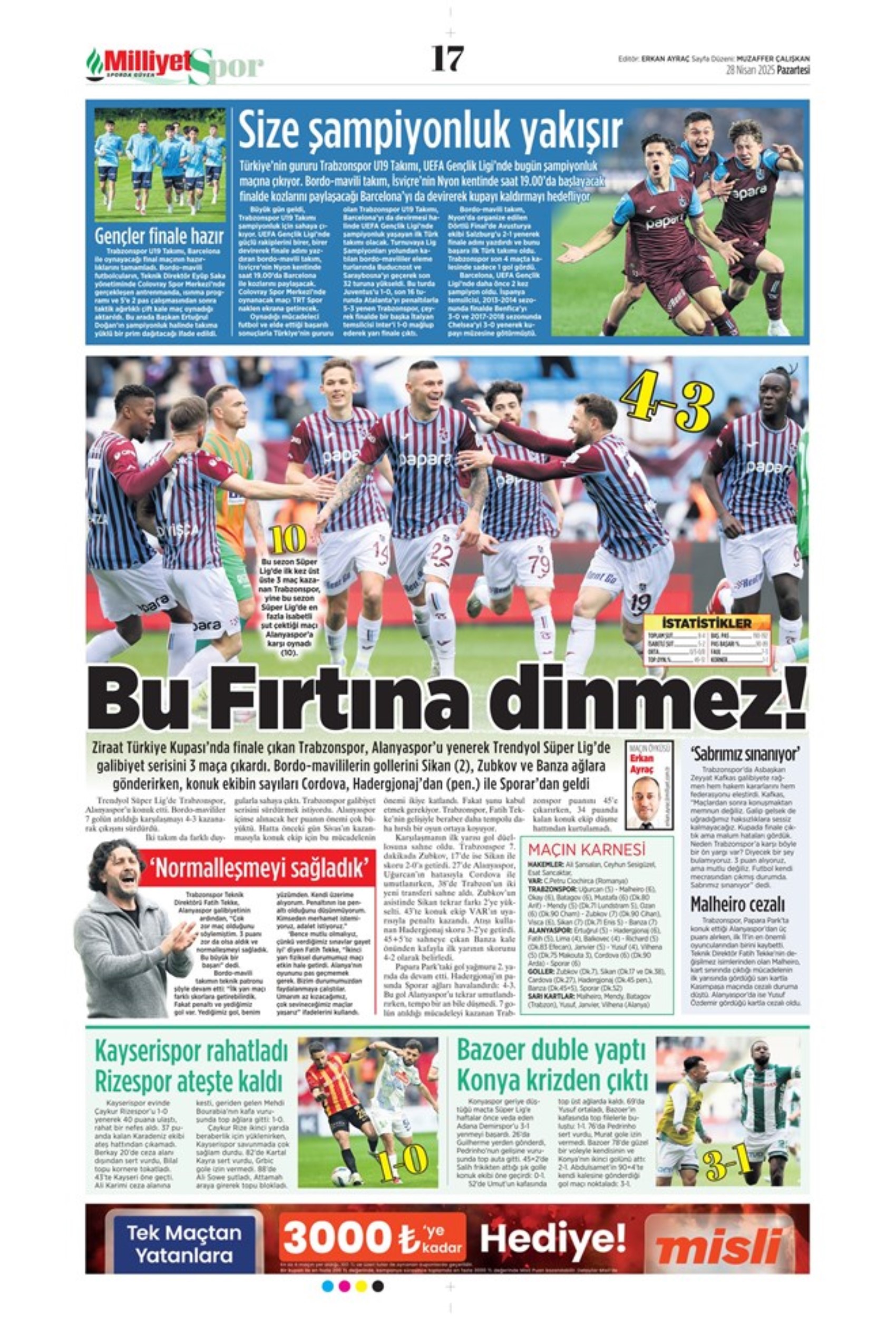 Sporda günün manşetleri: 5.yıldıza 5 golle selam