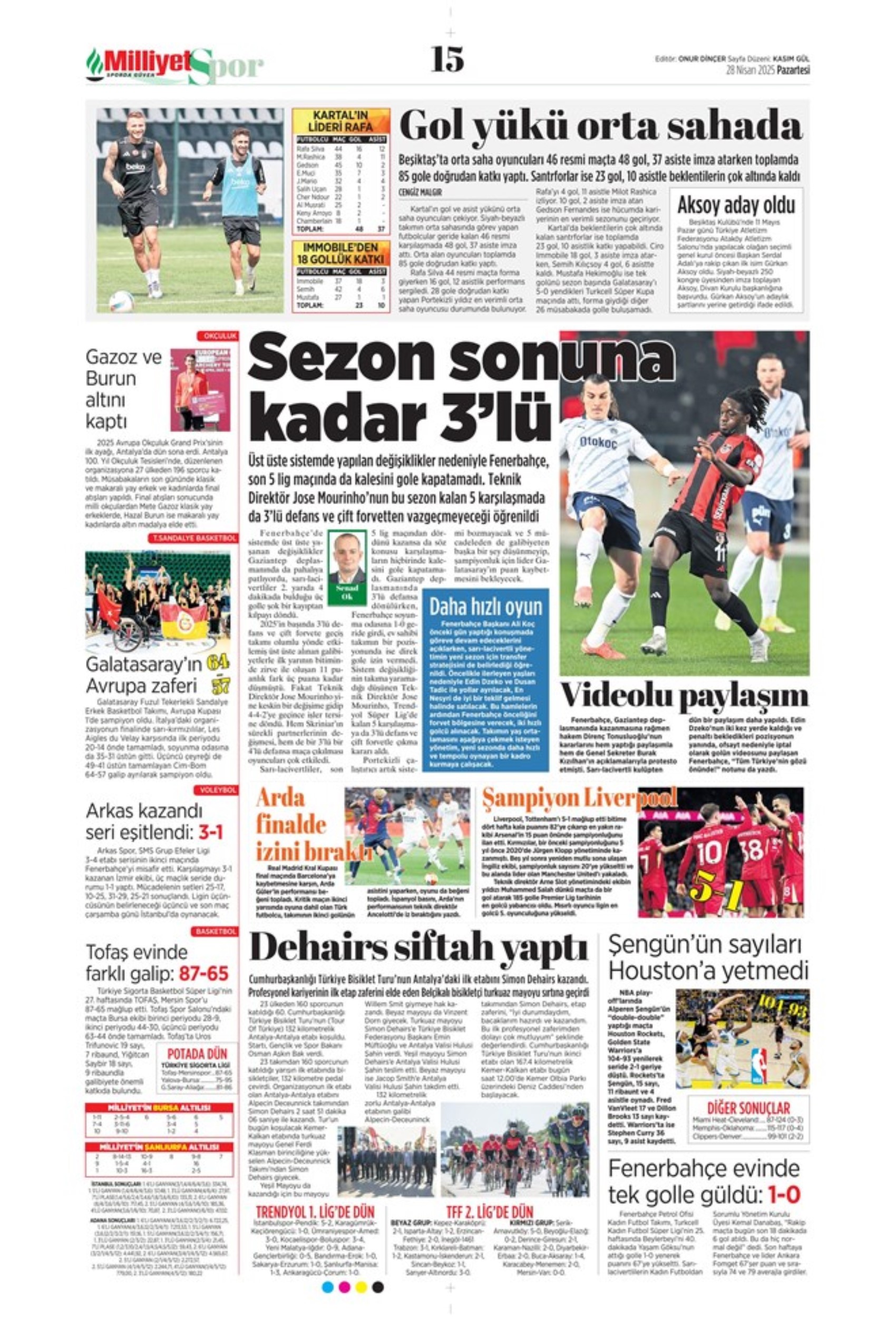 Sporda günün manşetleri: 5.yıldıza 5 golle selam