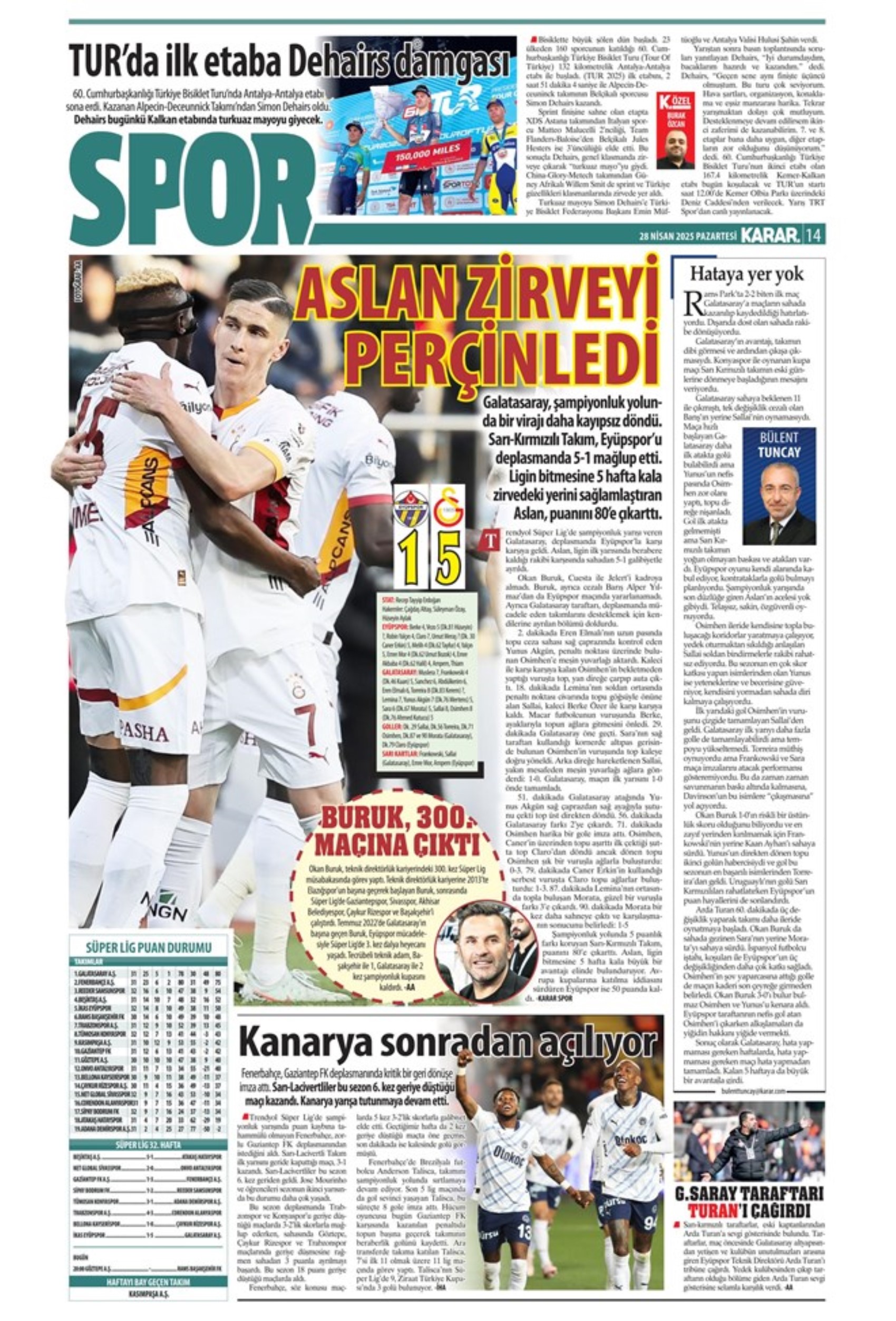 Sporda günün manşetleri: 5.yıldıza 5 golle selam